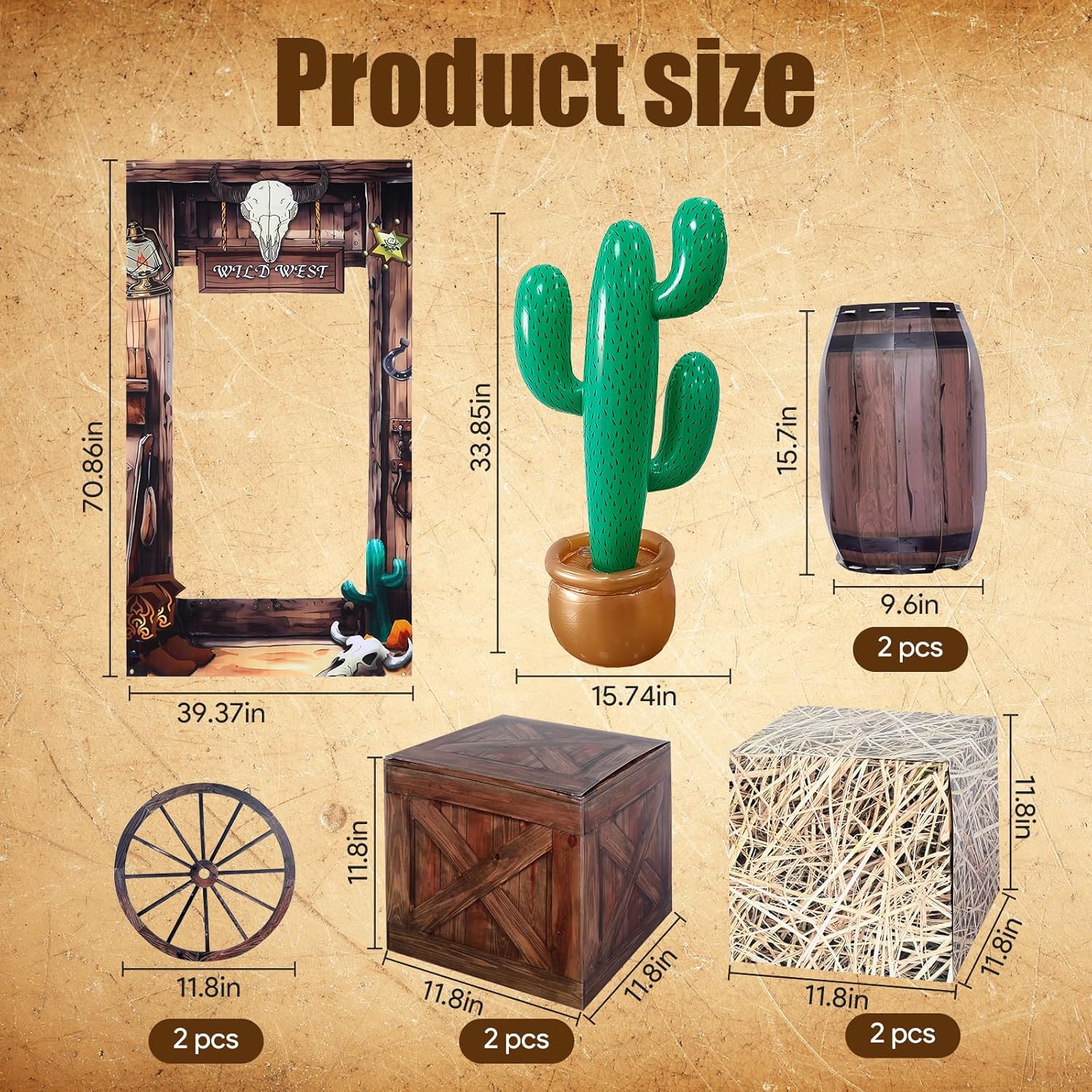 10pcs Western Party Decorations, Western Decor Cowboy Party Decorations Rodeo Parties Decoration Hay Bales Boxes Inflatable Cactus Prop Decor, Cowboy Birthday Party Decoration for Village Accessories