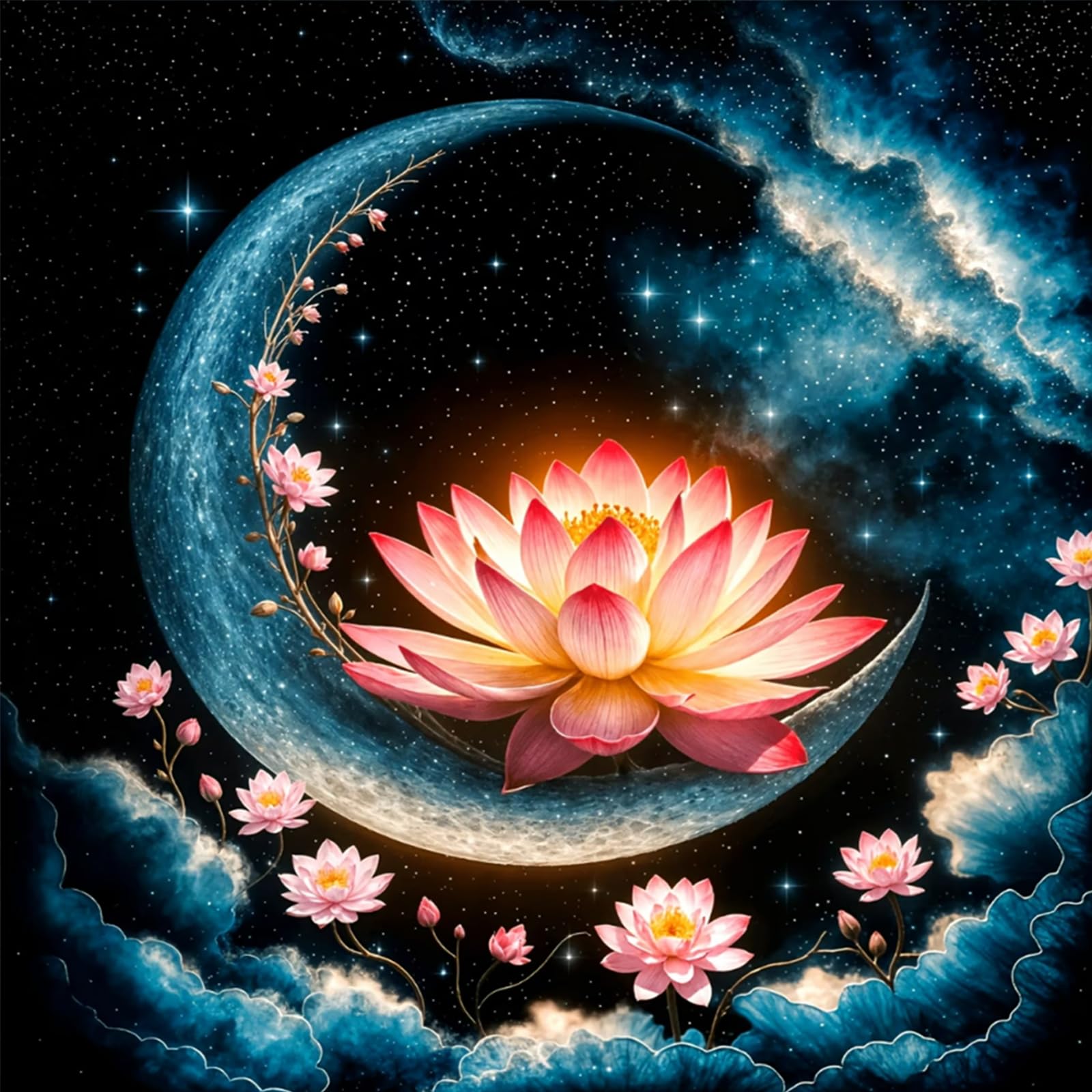 Poetrydraw Moon Lotus Full Diy 5D Round Drill Diamond Art Painting Kits For Adults/Beginners Home Decor Diamond Art Paintings Picture Arts Craft 40X40cm (Moon Lotus)