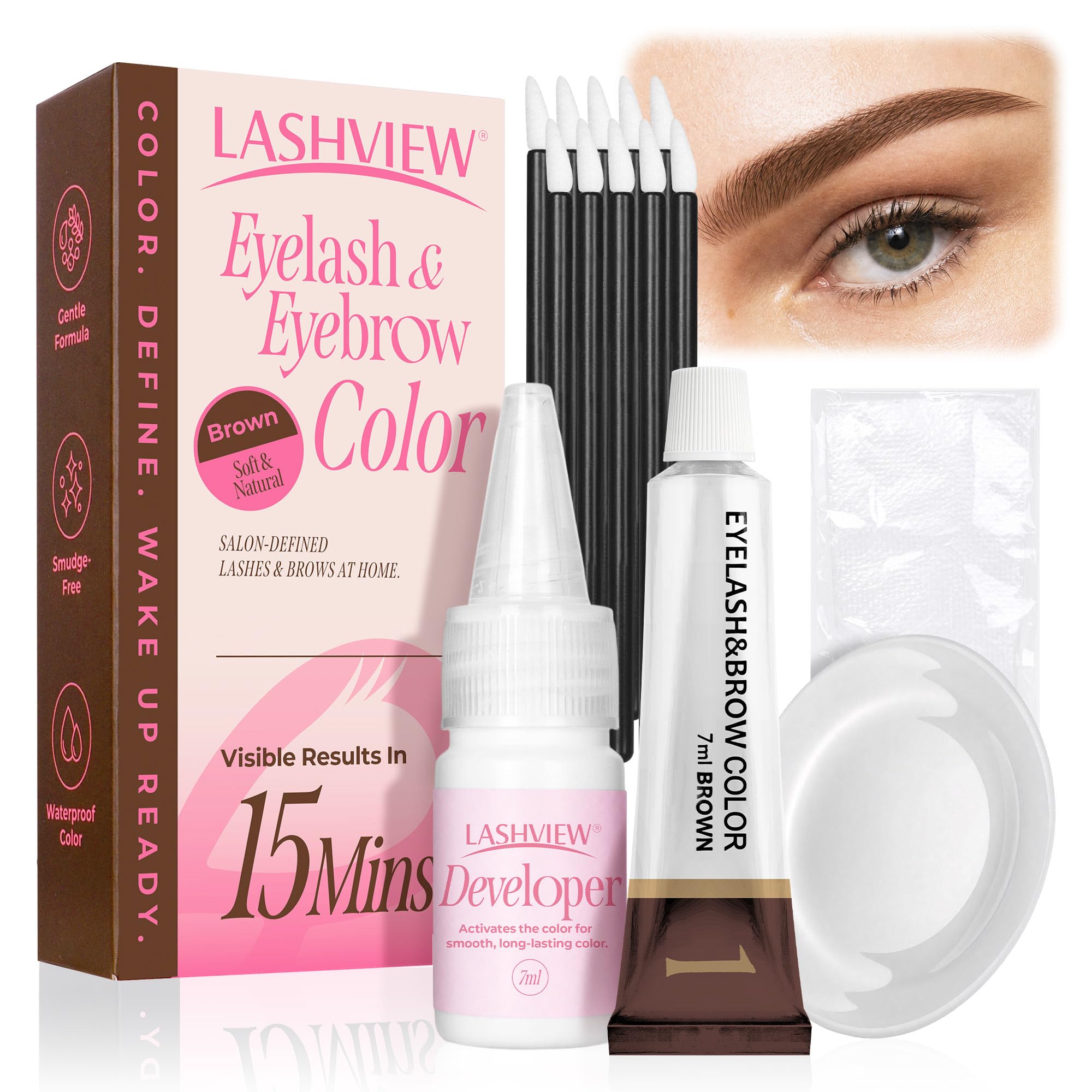 LASHVIEW Eyelash and Eyebrow Kit, 2-in-1 Lash and Brow Color Set, Brown, Disposable, 7ml