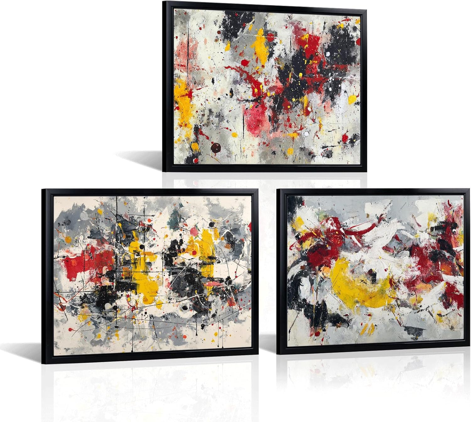Saypeacher Abstract Wall Art Red Yellow Gray Black Framed Paintings Modern Home Decor for Living Room Bedroom 12" x 16" x3pcs