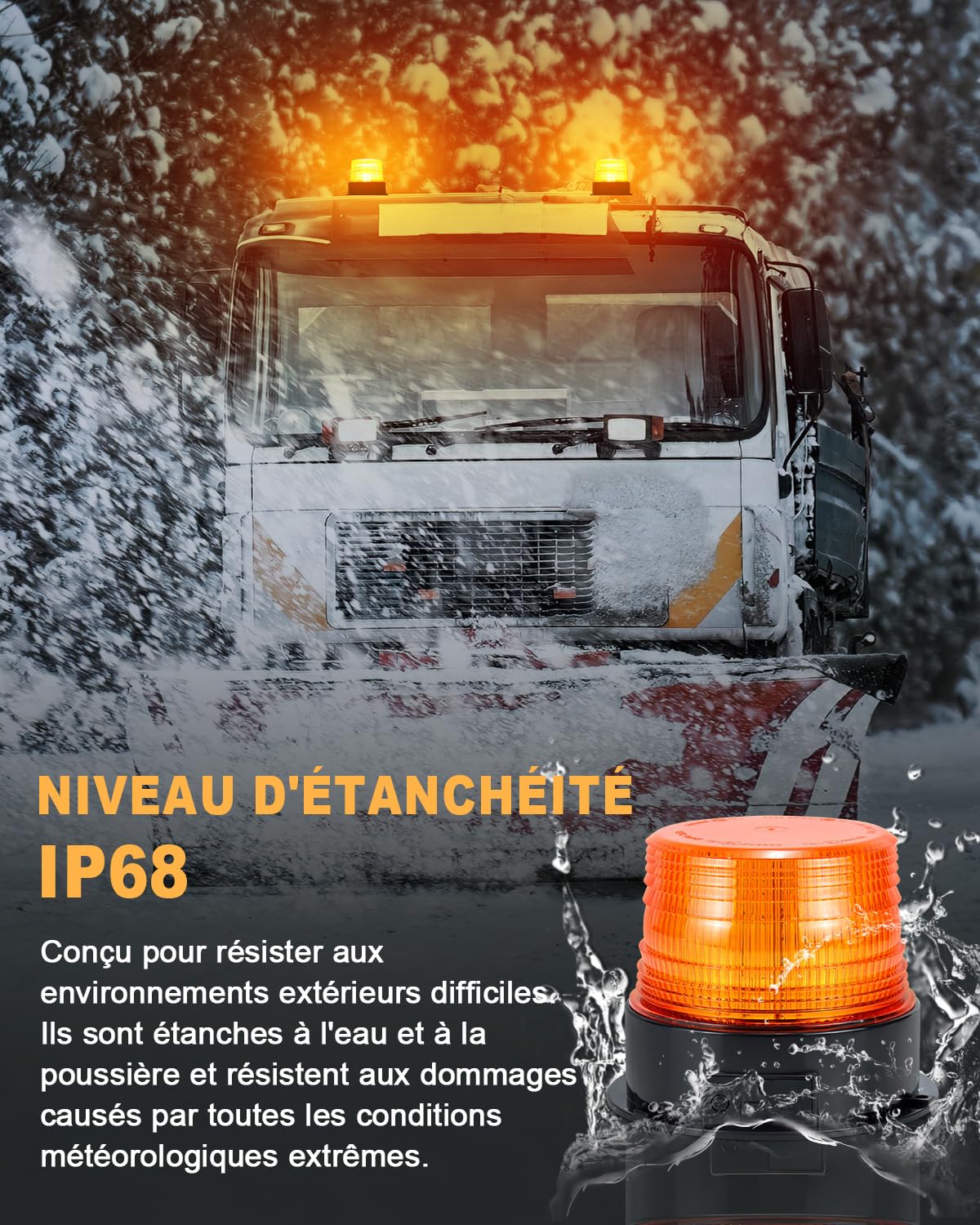 Dinfu 2x Gyrophare LED Sans Fil Rechargeable 12V-24V orange lumière stroboscopique feux clignotant magnetique d'urgence signalement lumières pour voiture auto véhicule tracteur SUV
