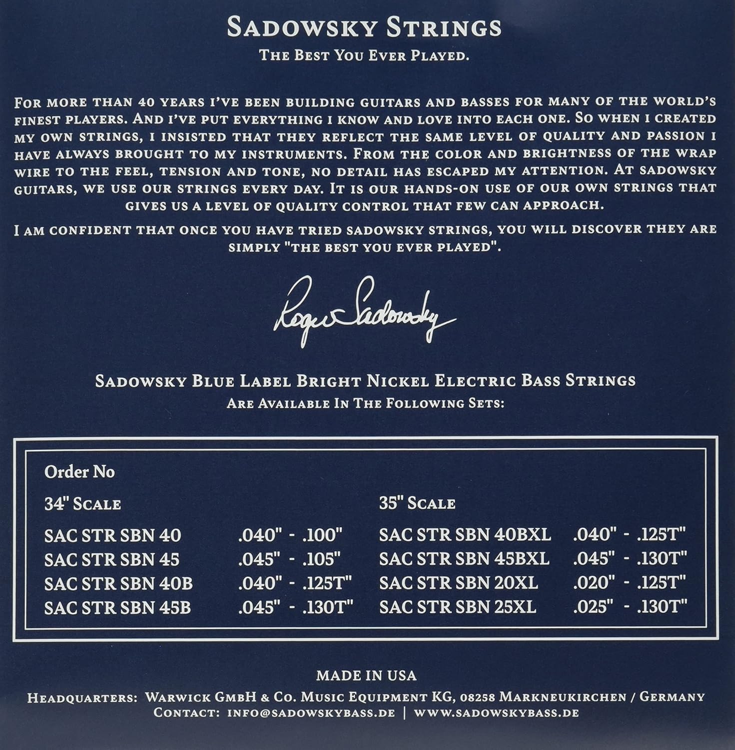 Blue Label Base Strings, Nickel Strings, 5 Strings, 040-125 SBN40B Blue