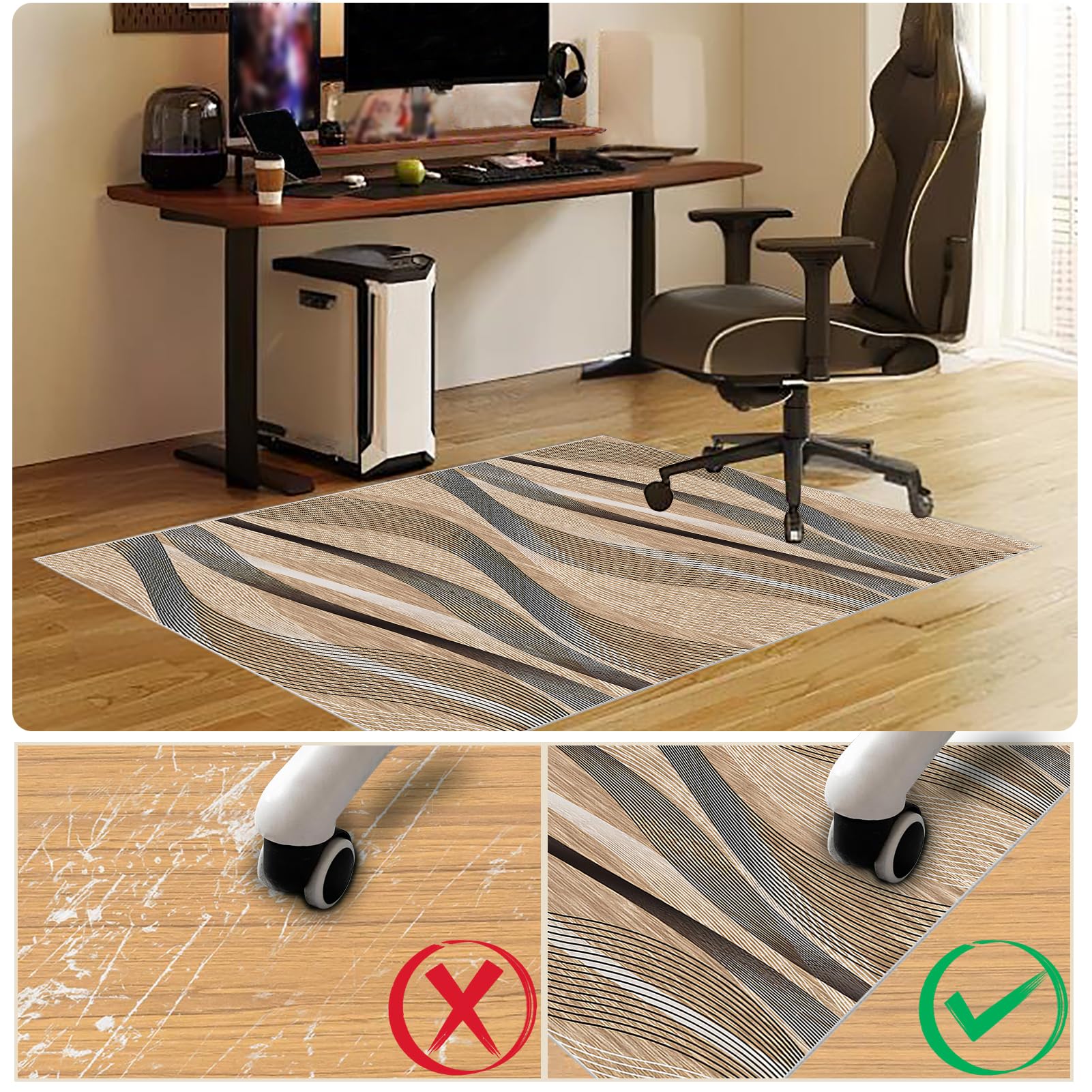 Tapis Chaise Gaming Antidérapant, Tapis Chaise de Bureau, Protège Sol sous Protection Sol Gamer Bureau Gaming Moderne pour Plancher de Bois, Parquet, Carrelage, Tapis de sol Gaming 120 x 140 cm