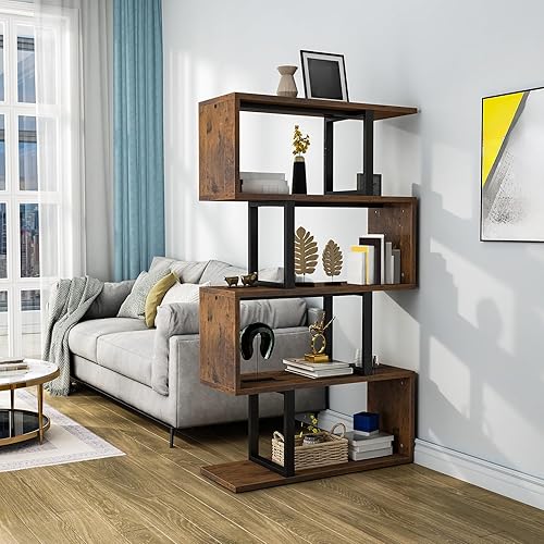 Miniatura 4 de YITAHOME Estantería de 5 niveles, estantería y estantería en forma de S, estantería industrial independiente multifuncional decorativa para sala de