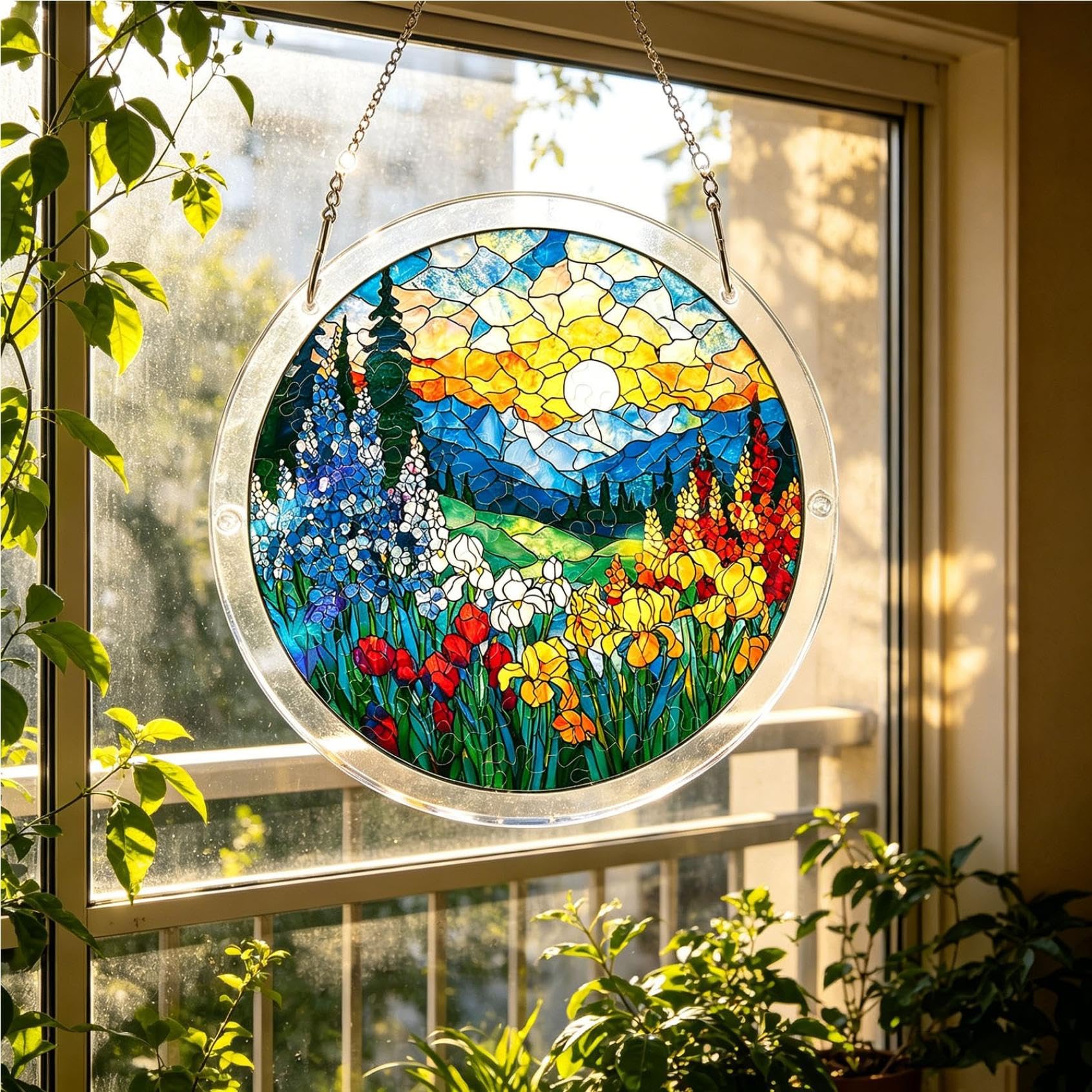 Acrylic Puzzles Suncatcher, Tree of Radiant Glass Puzzle – Jigsaw Puzzle for Doors Garden, Mother's Day Christmas Birthday Gifts for Women Men (A)
