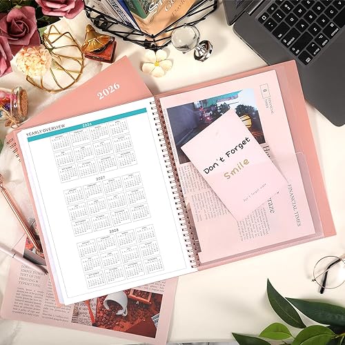 Miniatura 7 de Agenda mensual 2025, enero 2025 a diciembre 2025, 9 x 11 pulgadas, agenda de 12 meses, pestañas y bolsillo, encuadernación de doble alambre, rosa