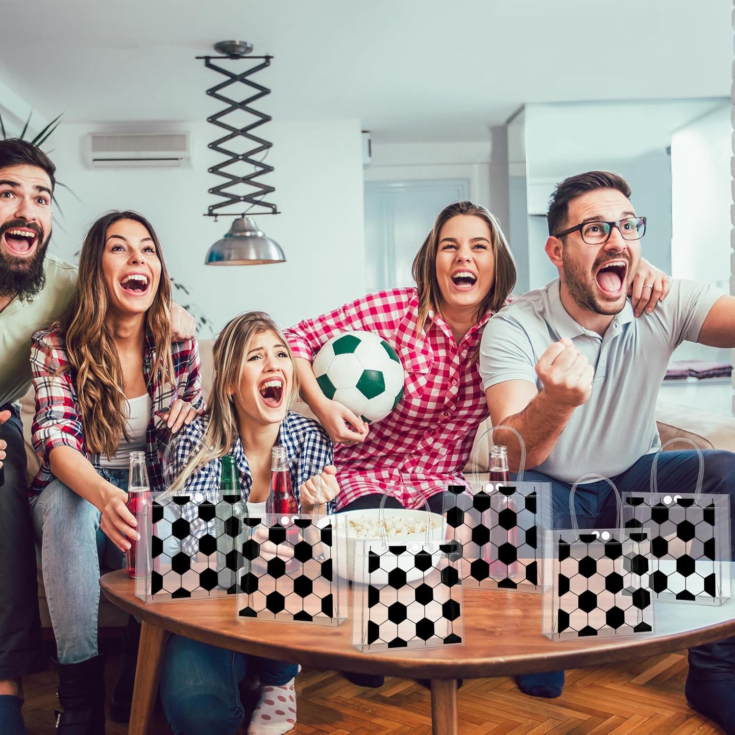 Lonfliness 12Pcs Soccer Clear PVC Gift Bags With Handles Bulk Sport Theme Goodie Treat Candy Bags Team Present Wrap Tote Bag for Boys Birthday Party Favor Baby Shower Decorations Supplies 8 x 8 x 3in - Image 7