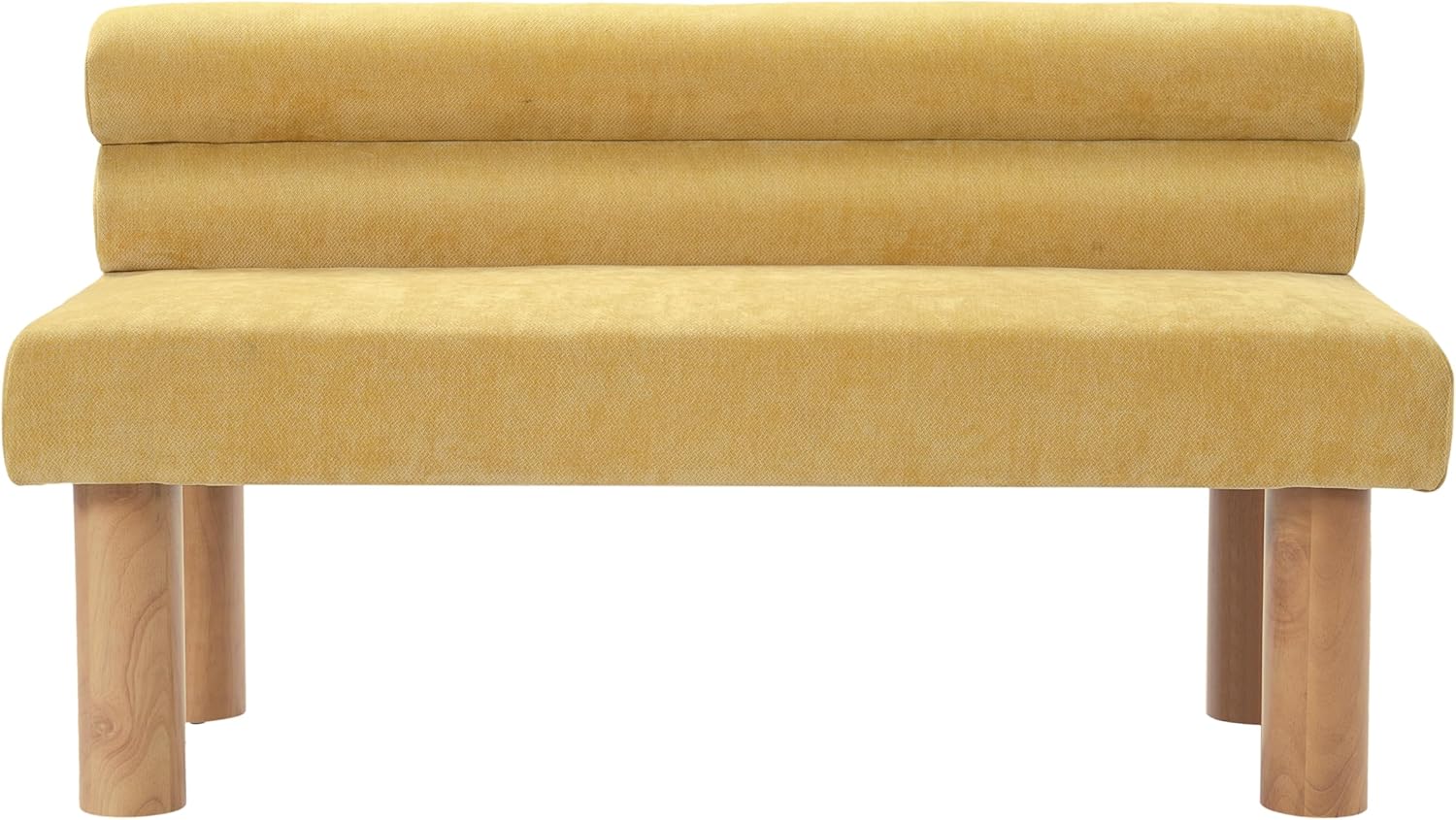 Christopher Knight Home Wally Fabric Upholstered Dining Bench, Long Dining Room Chair, Wooden Entryway Bench, Bedroom End of Bed Bench, Yellow+Natural