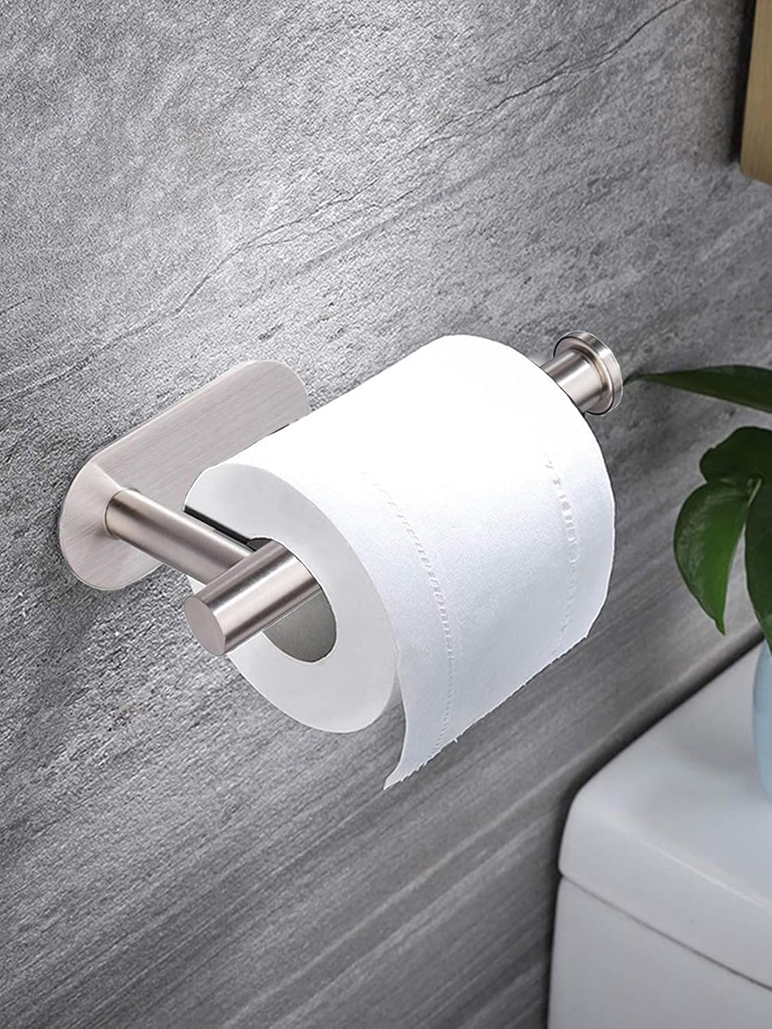 Silvery Adhesive Wall Mount Toilet Paper Holder Stainless Steel