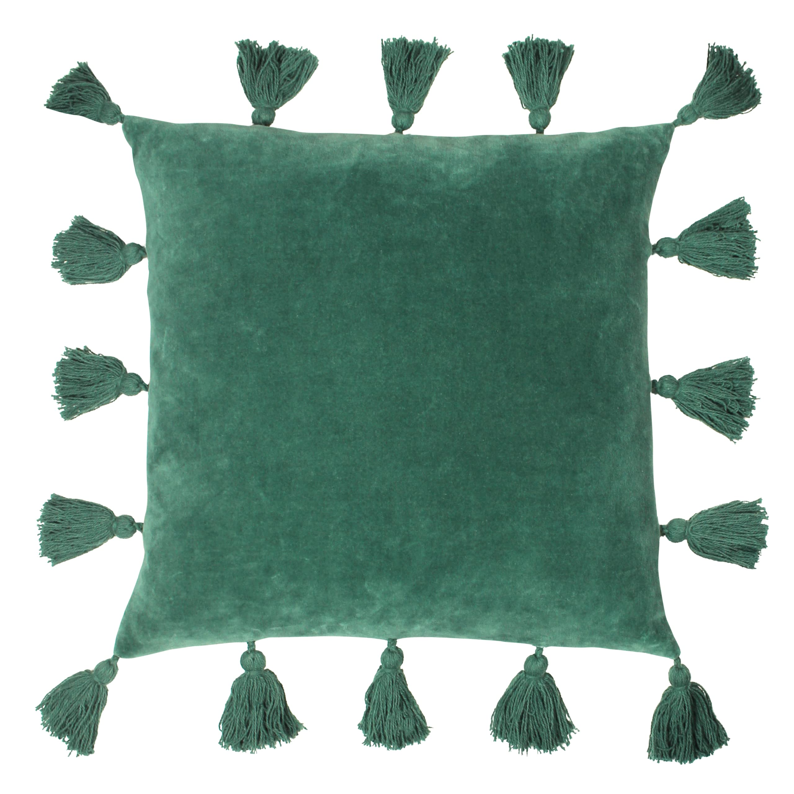 Furn. - Medina Velvet Tasselled Cushion Juniper Green - Juniper Green