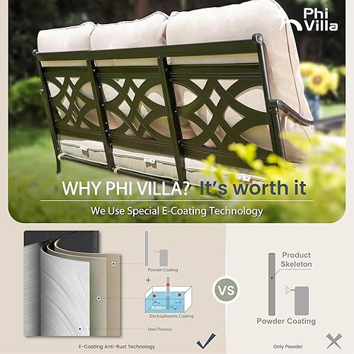 Miniatura 7 de PHI VILLA Juego de 2 sillas de sofá de patio al aire libre, sillones metálicos para patio, sofás resistentes para exteriores con cojines de 5.5