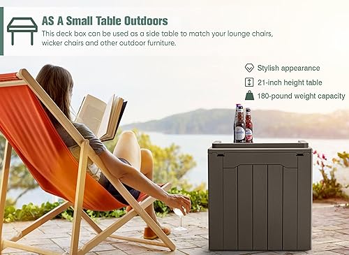 Miniatura 4 de GUNJI Caja de cubierta pequeña de 30 galones Caja de almacenamiento de resina impermeable al aire libre Contenedor de almacenamiento con cerradura