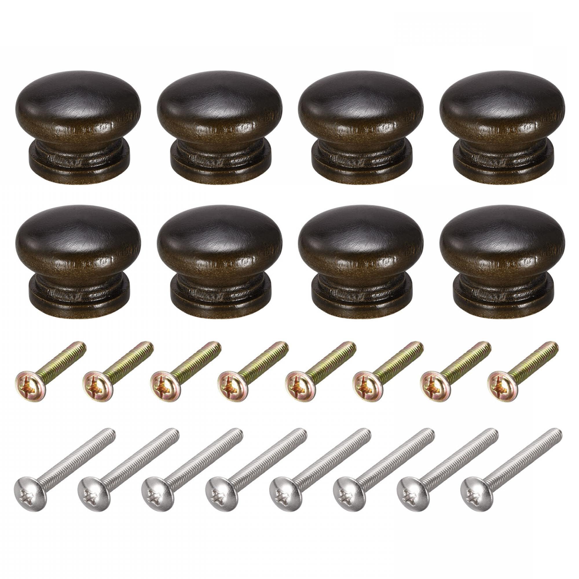 TOP-VIGOR 8Pcs Wooden Drawer Knobs, 33x23mm Round Wood Pull Handles with Screws, Solid Black Knobs for Drawers, Cabinets, Wardrobes and Dressers