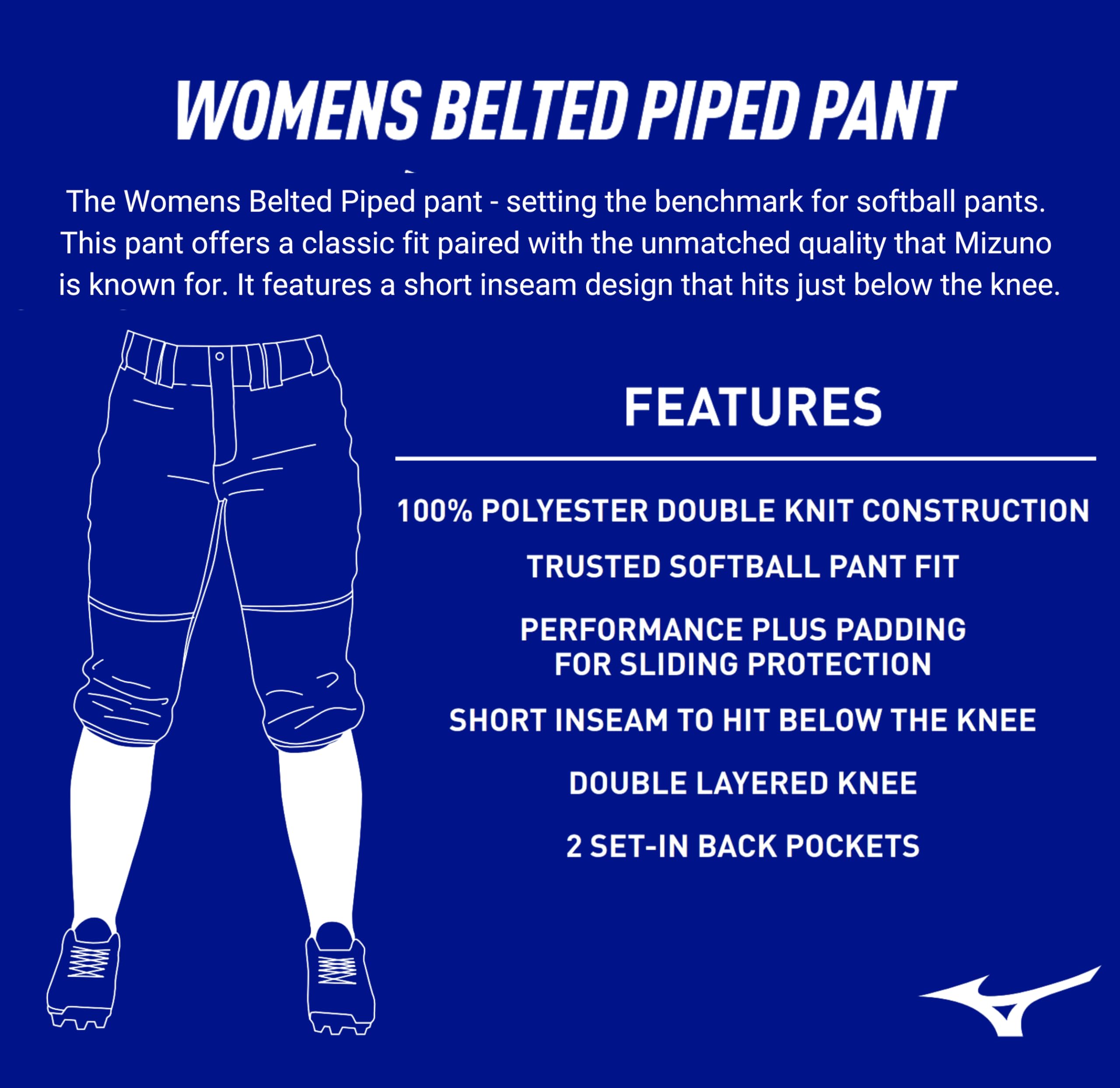 Mizuno Damen Damen Hose mit Gürtel, paspeliert, Größe S, Weiß/Rot Damen Hose mit Gürtel