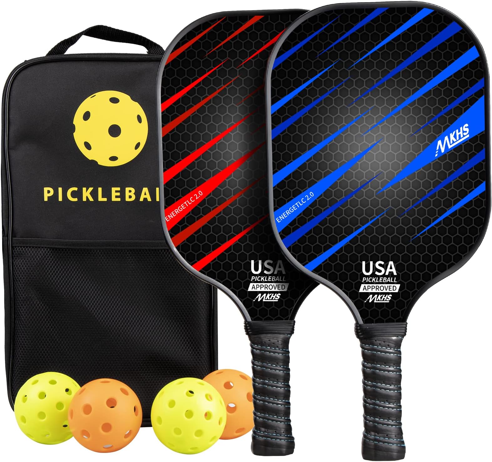 Pickleball Paddles, Pickleball Paddles Set of 2 - USAPA Approved, A Carbon Fiber Face, Honeycomb Pickleball Rackets with 2 Pickleball Racquets, 4 Balls and a Portable Carry Bag