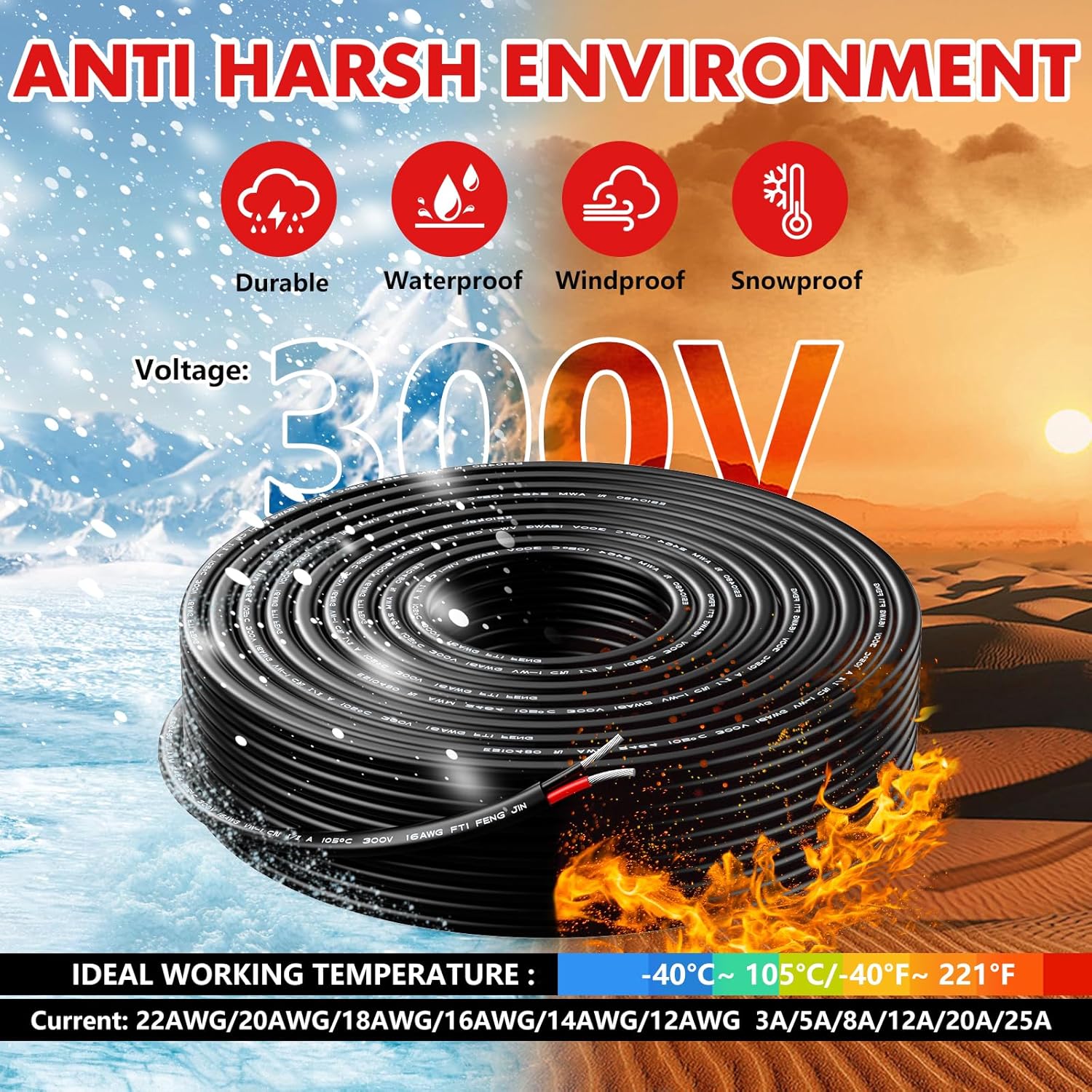 18 Gauge Wire 2 Conductor Electrical Wire, 18 AWG Wire Stranded PVC Cord, 12V Low Voltage/Oxygen-Free Tinned Copper/Flexible 18/2 Wiring for Automotive Marine LED Strips Lamps Lighting (100FT/ 30M)