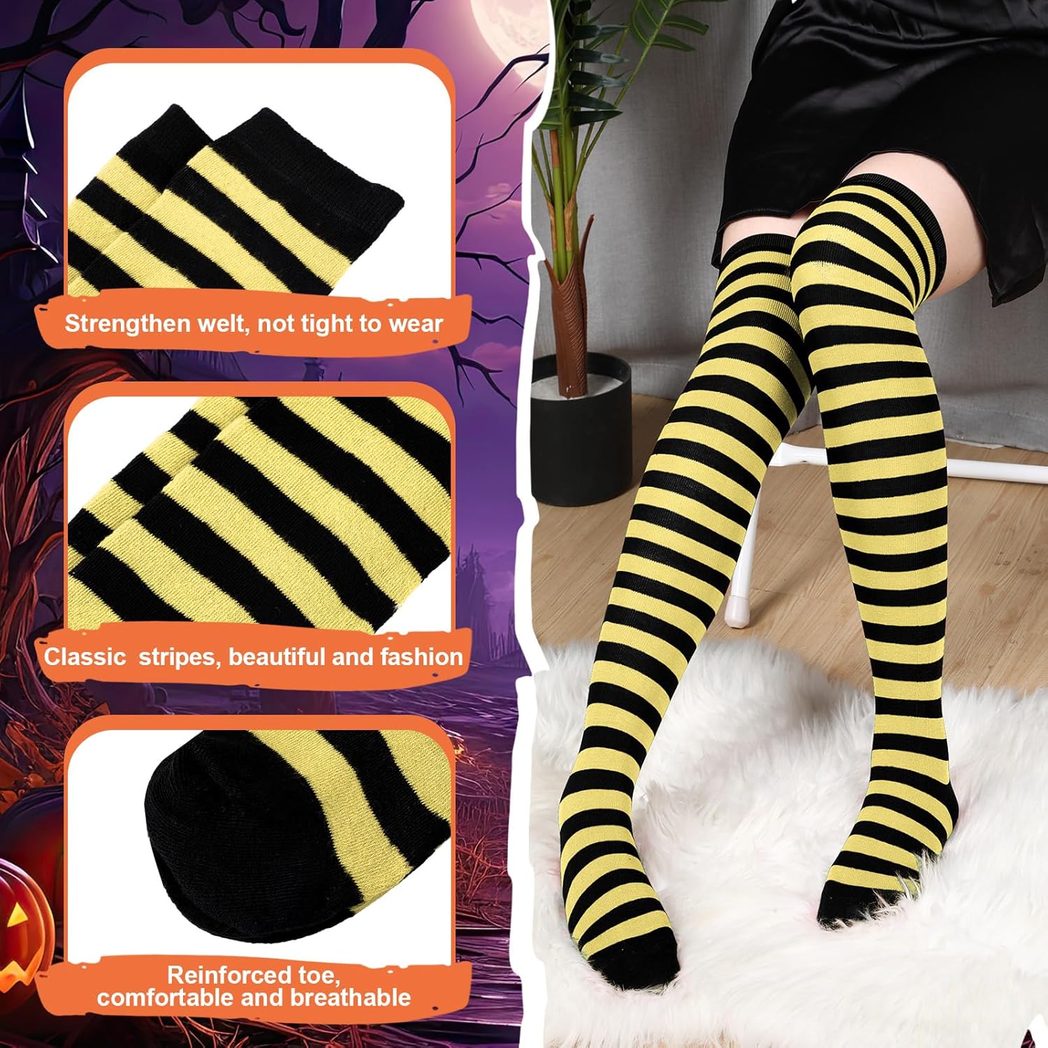 Geyoga Arm Warmers Leg Warmers Striped Thigh High Socks Fingerless Gloves Stockings Christmas Halloween - Image 4