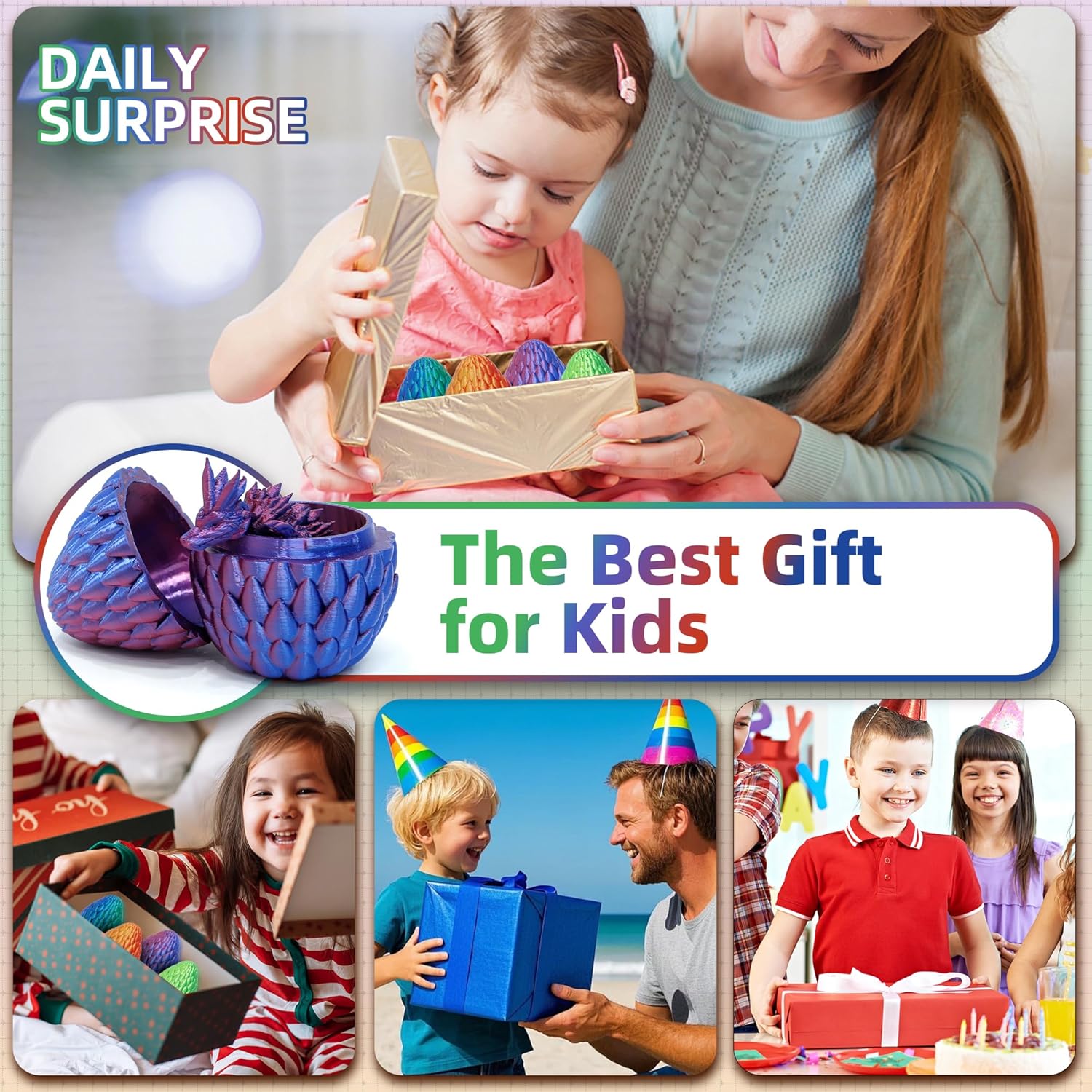 4 Pack 3D Printed Dragon in Egg - Mini 3D Eggs with Articulated Crystal Dragon Inside, Cute Fidget Toy, Birthday Gift, Desk Pet Figure, Easter Basket Essentials (4A1) - Image 7