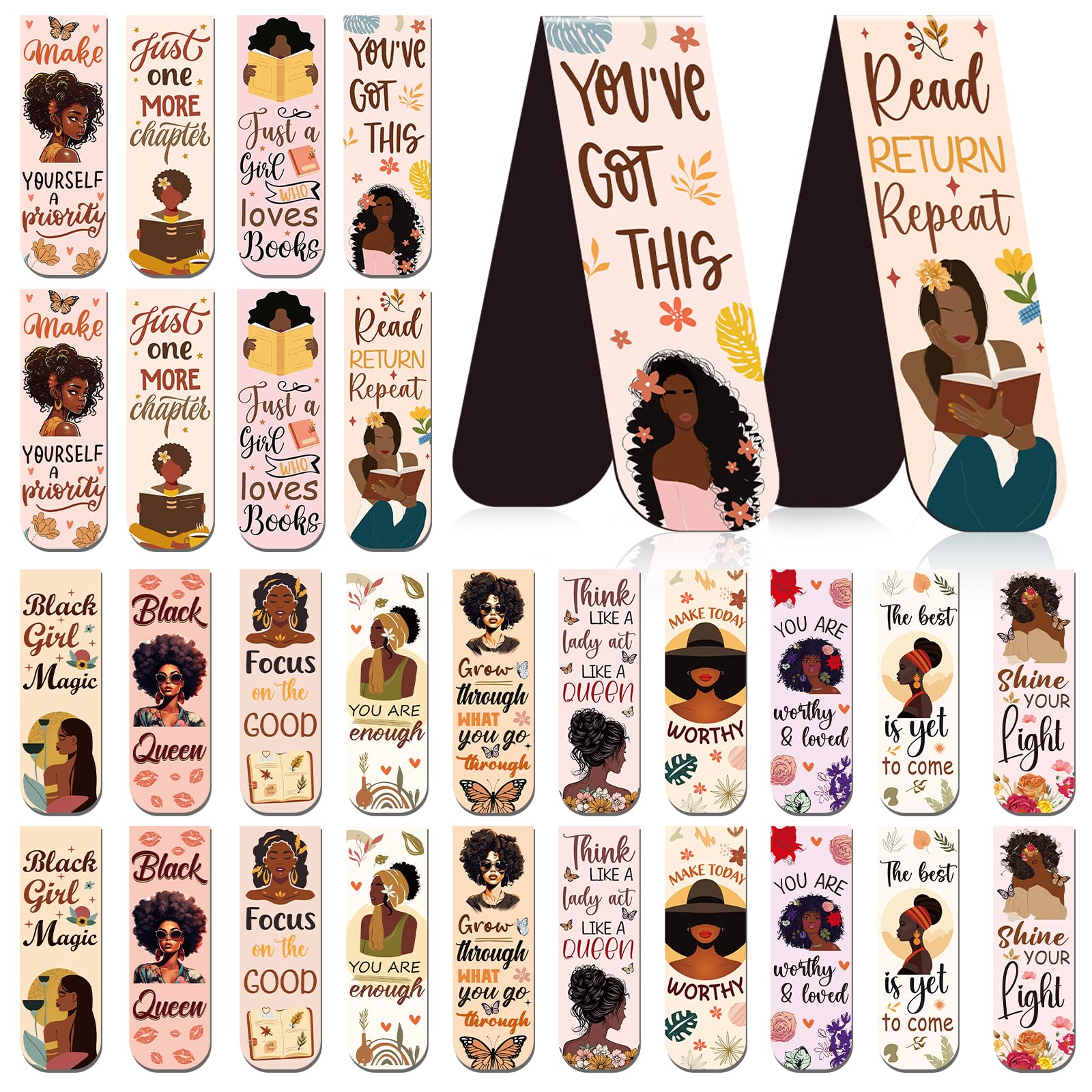 Wxiben Black Girl Magnetic Bookmark - 30 Pcs Black Women Inspirational Quotes Book Mark Magnets Reading Bookmarks Magnetic African American Women Book Markers Page Clip for Students Teachers Gifts