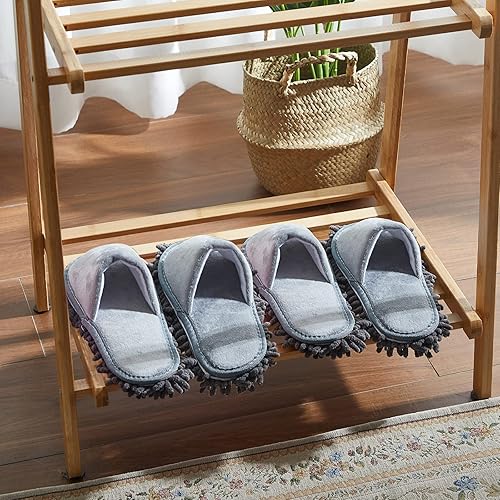 Vista 5 de Jecery 2 pares de pantuflas de limpieza de microfibra para limpieza de pisos, zapatos de mopa para hombres y mujeres, lavables, unisex, suministros
