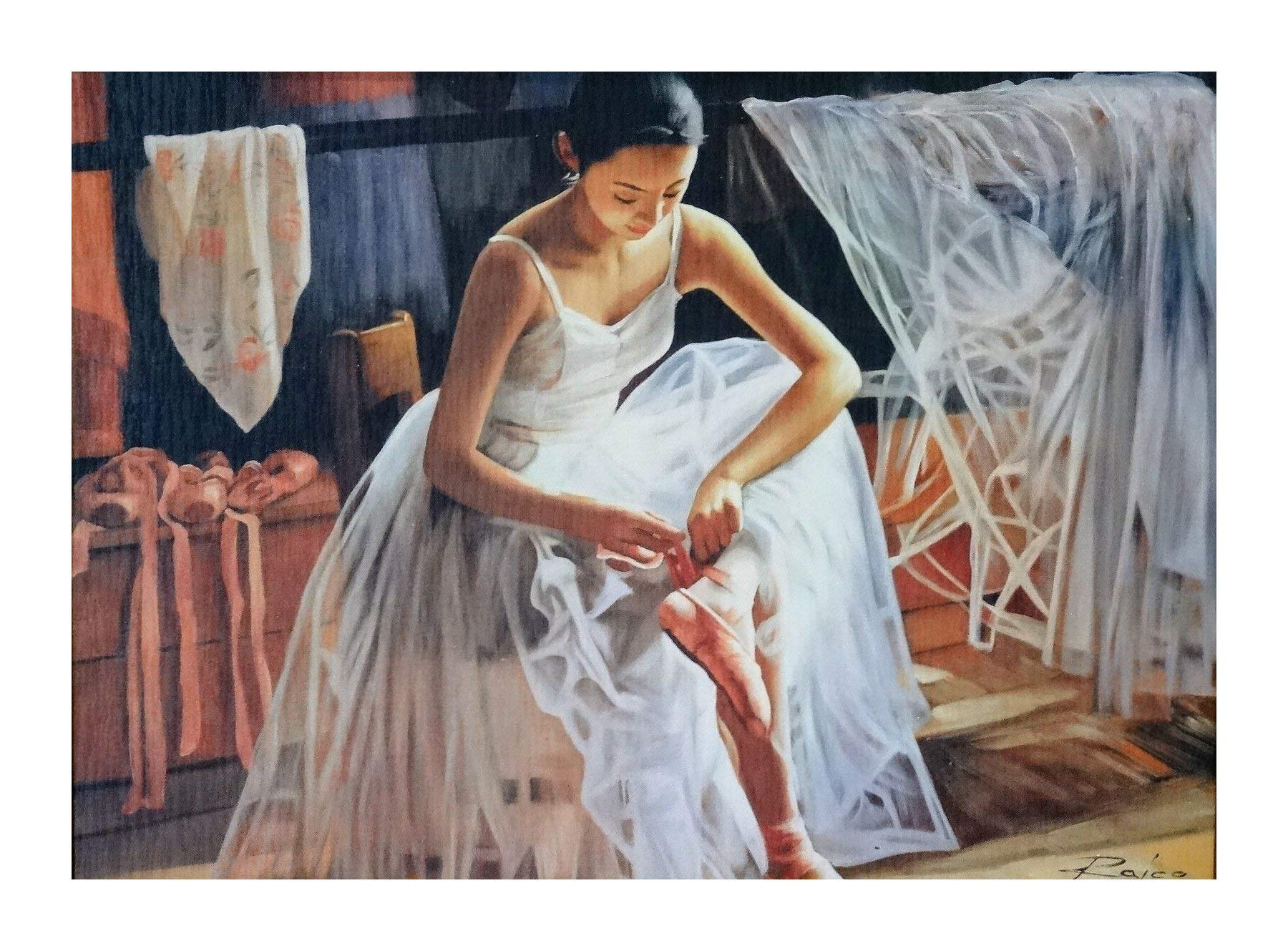 BALLERINA BALLETT TÄNZER BILD FOTO 90X70 CM BILDERRAHMEN BILD BILDER MIT RAHMEN BAROCK Künstler : RAJCO Wandbild Kunstdrucke Gemälde Retro Repro Antik für Cafe Bar Home Büro Praxis 58B