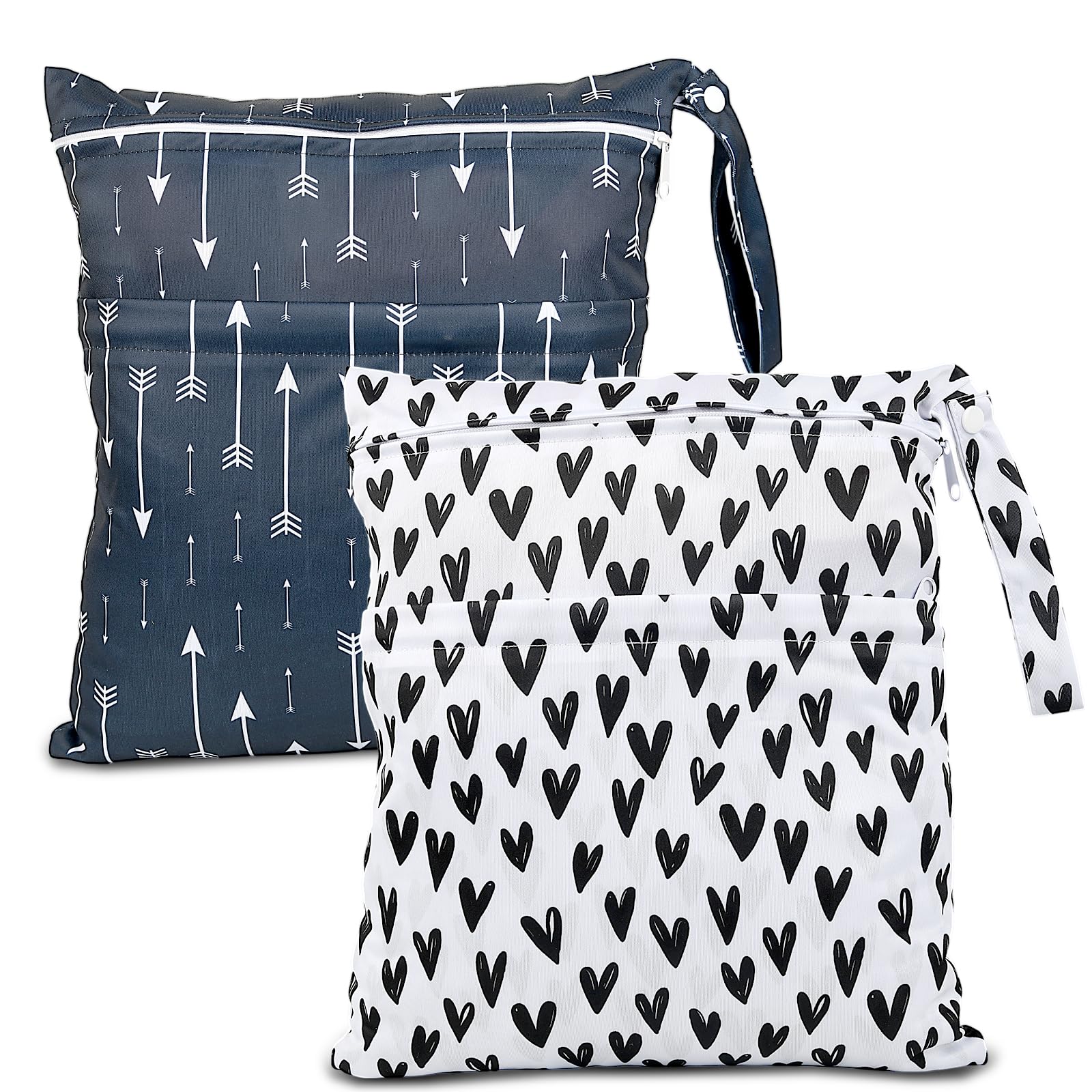 eaxin 2pcs Cloth Diaper Wet Dry Bags Waterproof Reusable with Two Zippered Pockets Travel Beach Pool Daycare Soiled Baby Items Yoga Gym Bag for