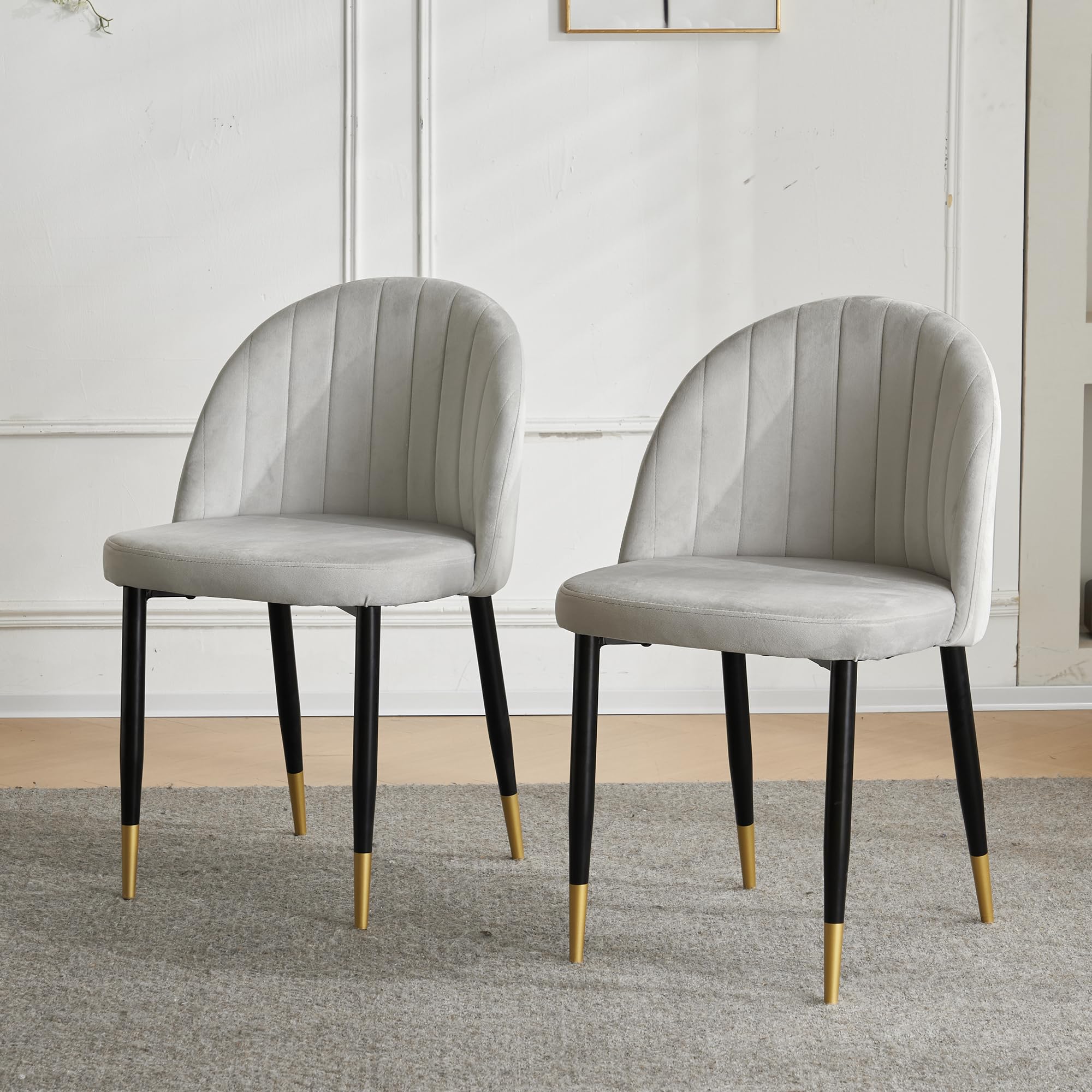 Lot de 2 chaises de salle à manger de luxe en velours gris foncé avec fonction pivotante et pieds en métal - Assise élégante pour une décoration élégante de salle à manger confortable et élégante