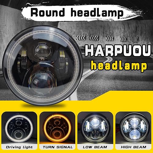 Miniatura 2 de Faros delanteros LED redondos de 7 pulgadas con DRL blanco halo ámbar señal de giro compatible con JK JKU TJ