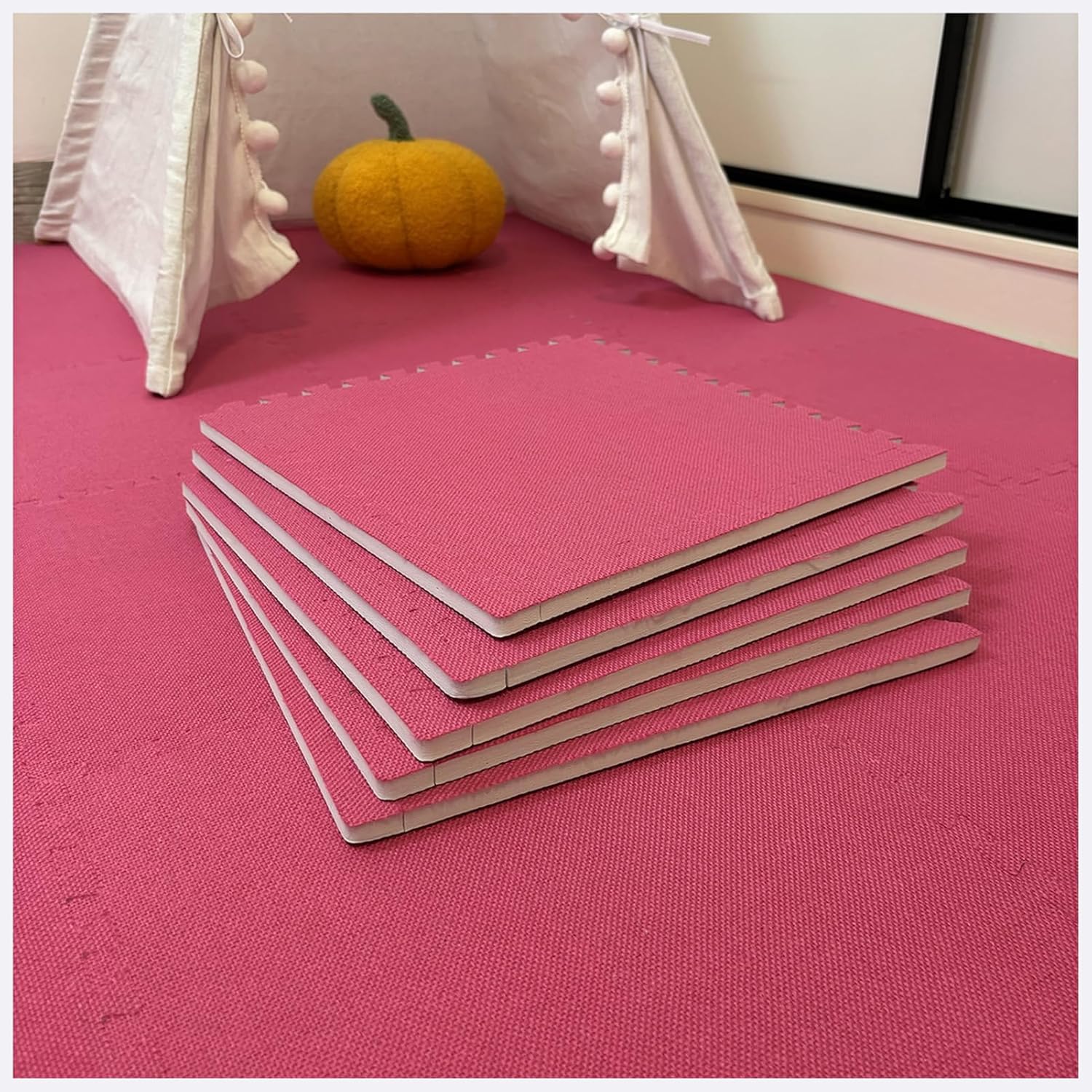 LoiYtrd 10pcs 30x30x1cm Thickened Square Foam Floor Mat Interlocking Puzzle Floor Rugs Breathable Carpet Tiles Play Mat(Rose Red)
