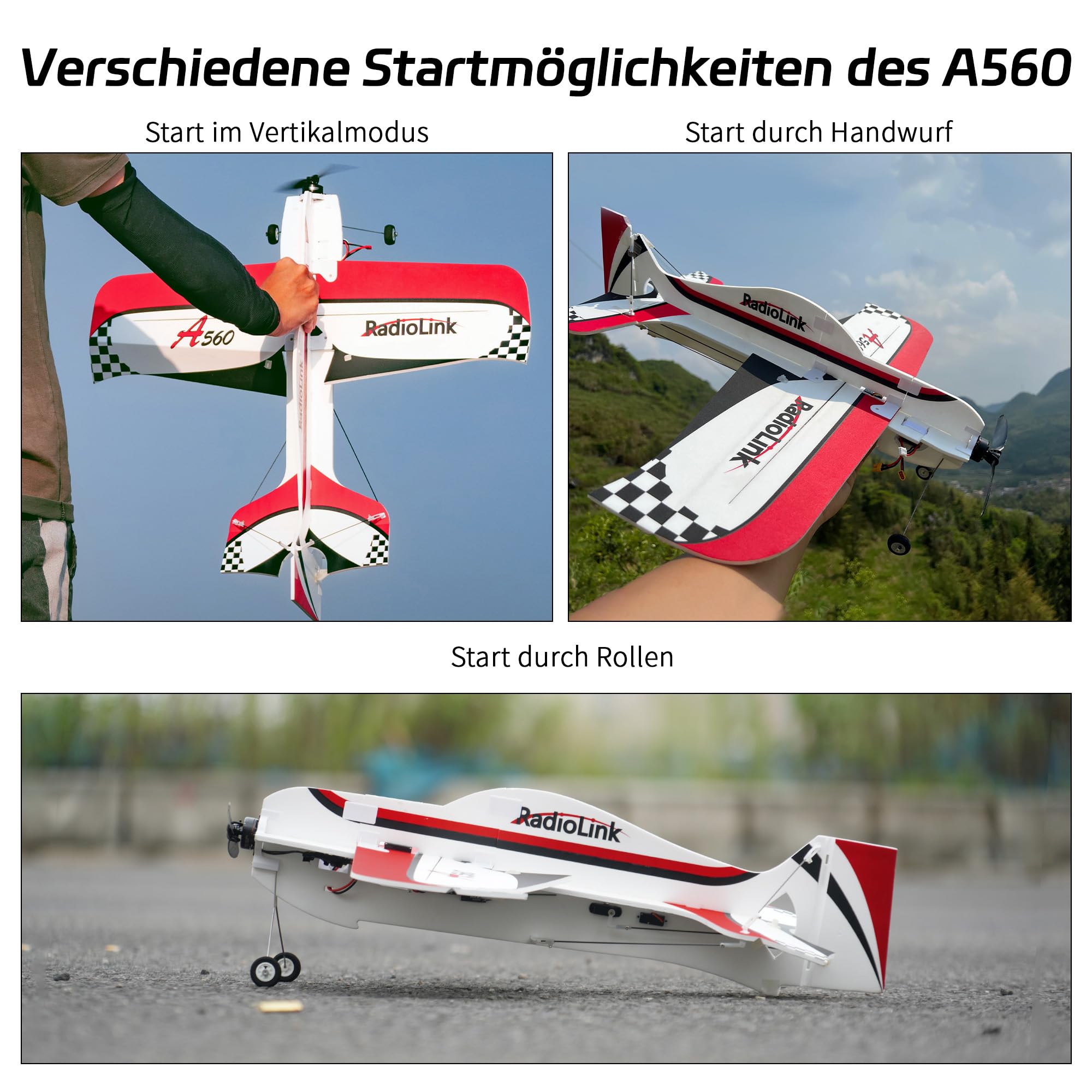 Radiolink A560 RC Flugzeug 3D Kunstflugzeug Bereit zu fliegen (RTF) 4 Kanäle mit Byme-A Gyro Flugregler, T8S Fernseteuerung, R8FM Empfänger Brushless Motor Freundlich für Anfänger & Fortgeschrittener