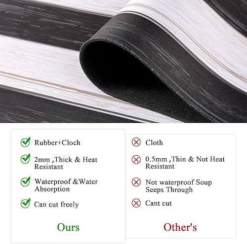 Miniatura 7 de Camino de mesa de goma impermeable negro y blanco, resistente a las manchas de Halloween, resistente al calor, retro, rústico, a rayas, de madera,