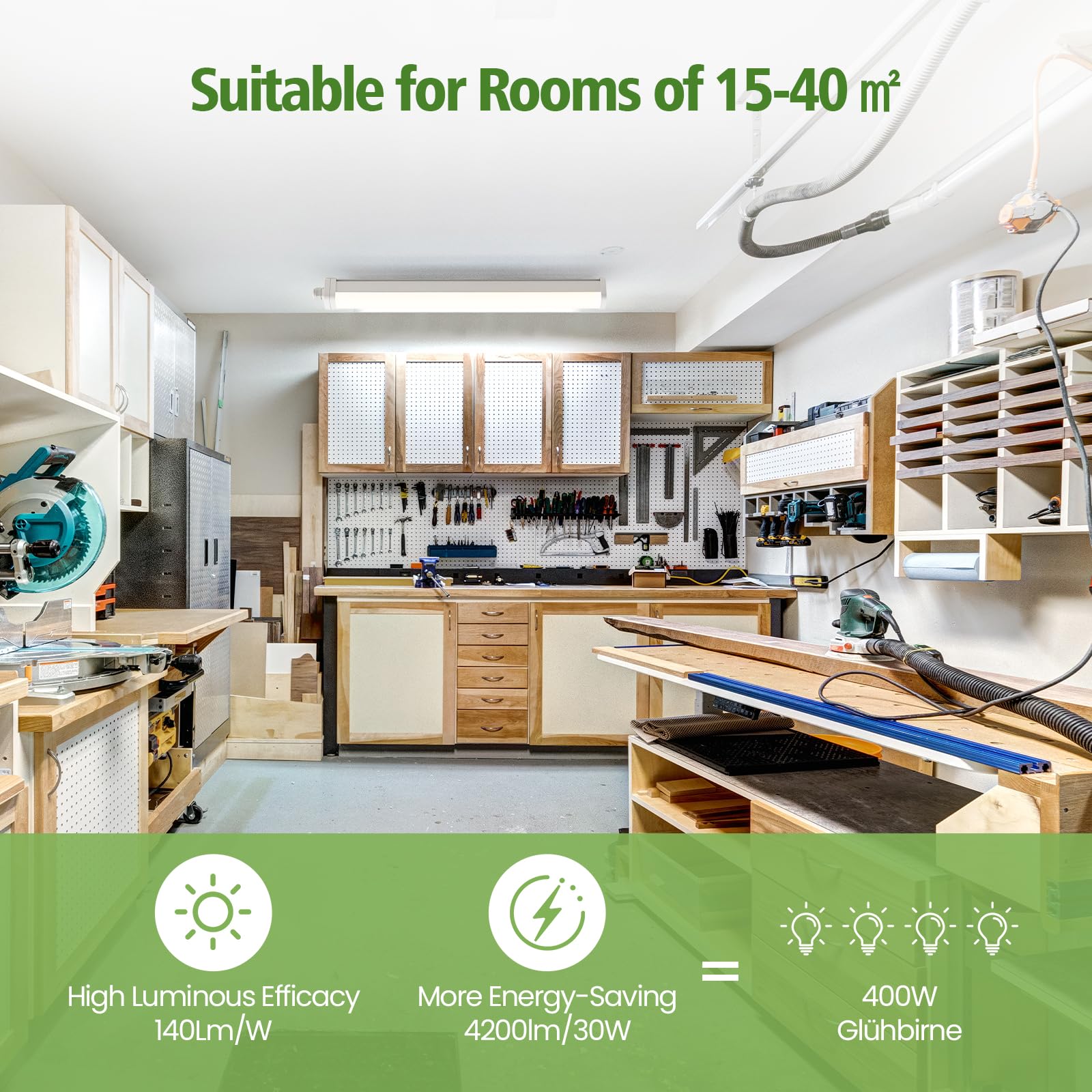 LEZOE Wodoodporna lampa sufitowa LED, IP66, 120 cm, 30 W 4200 lumenów (140 lm/w), lampa LED Stoccaggio 4000K Bagno, stanza umida, magazzino, cantina, garaż, officina, cucina, ufficio