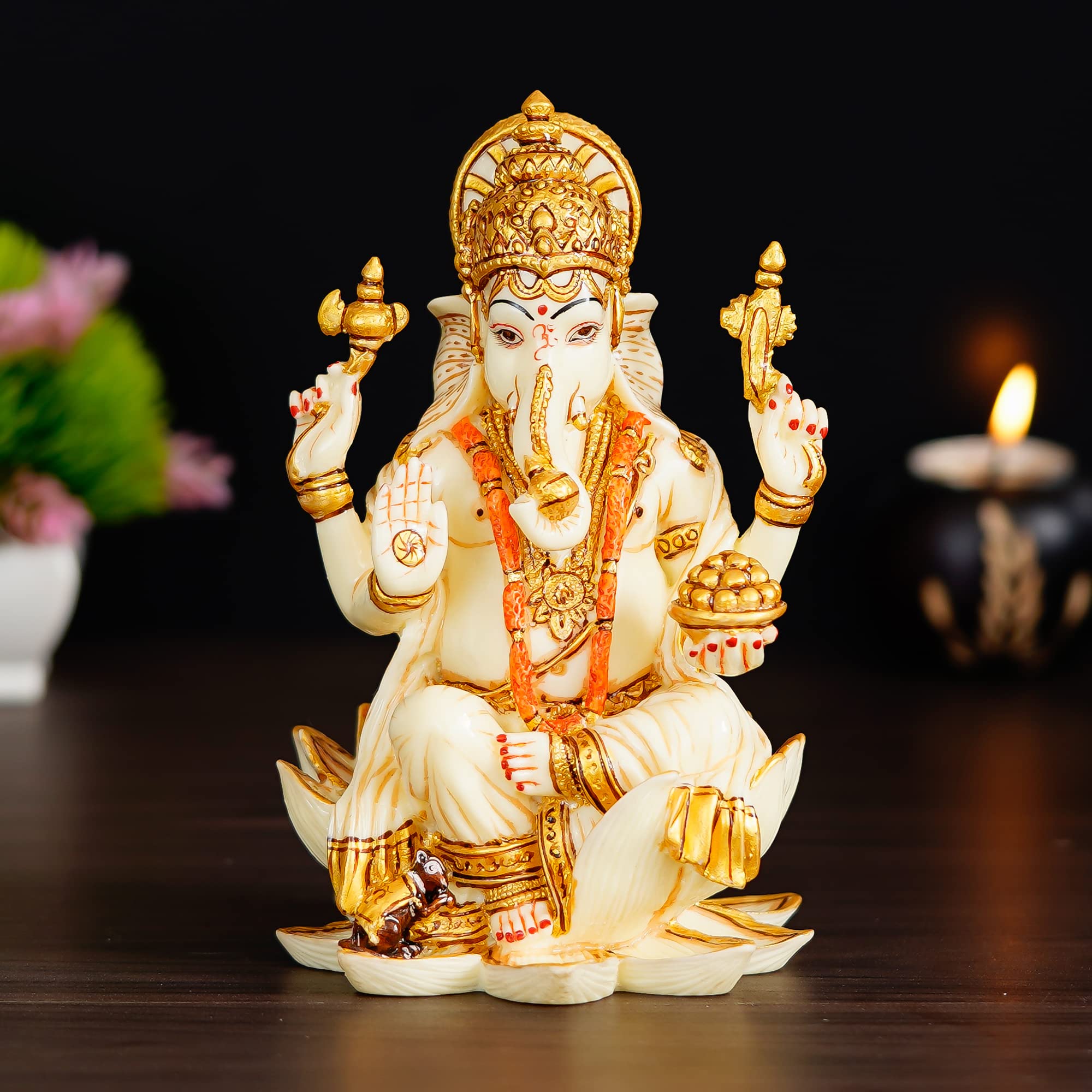 Buy 7 Inch Ganesha Sitting On Lotus Statue God Ganesh Ji Blessing Murti