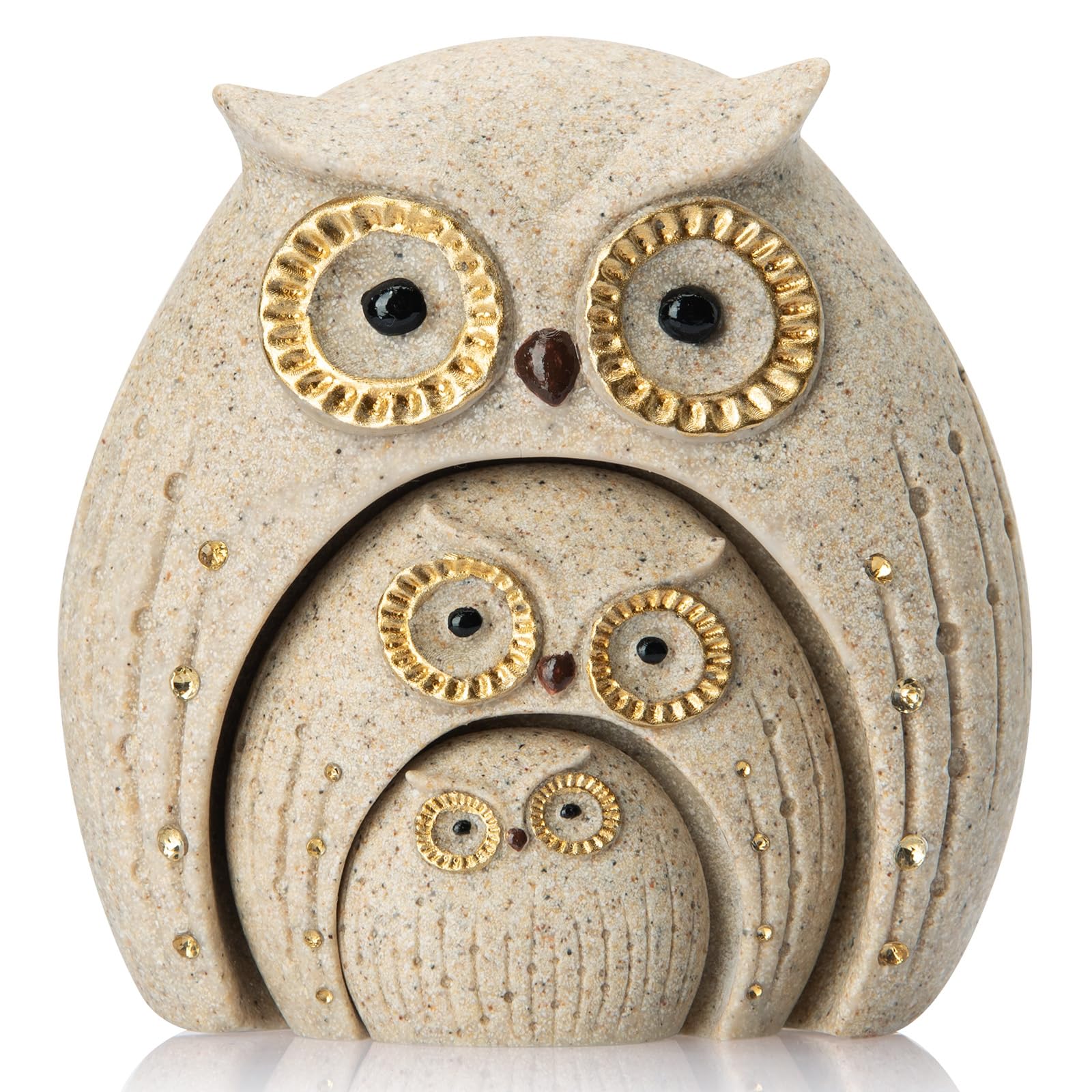 ChuangJie Owl Family Figurine, Handcrafted Resin Collectible Statue, Decorative Home Decor Gift, 3.54 in