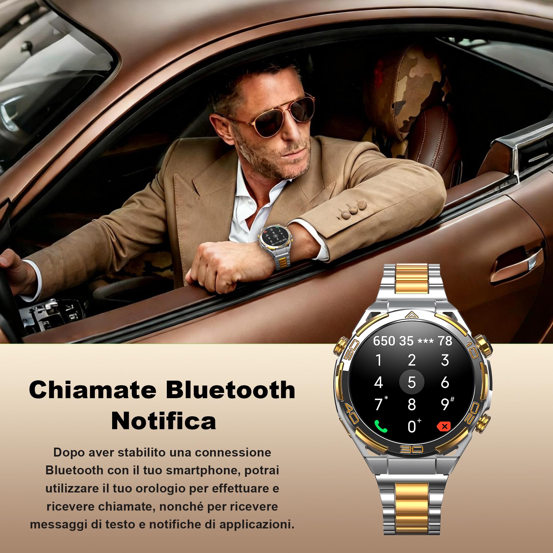 Smartwatch con GPS, AI, Torcia, Bussola, Display AMOLED 1,43" Always-On, Smartwatch Uomo con Notifiche e Chiamate Bluetooth, 120+ Modalità Sportive, Orologio Intelligente Compatibile con Android e IOS