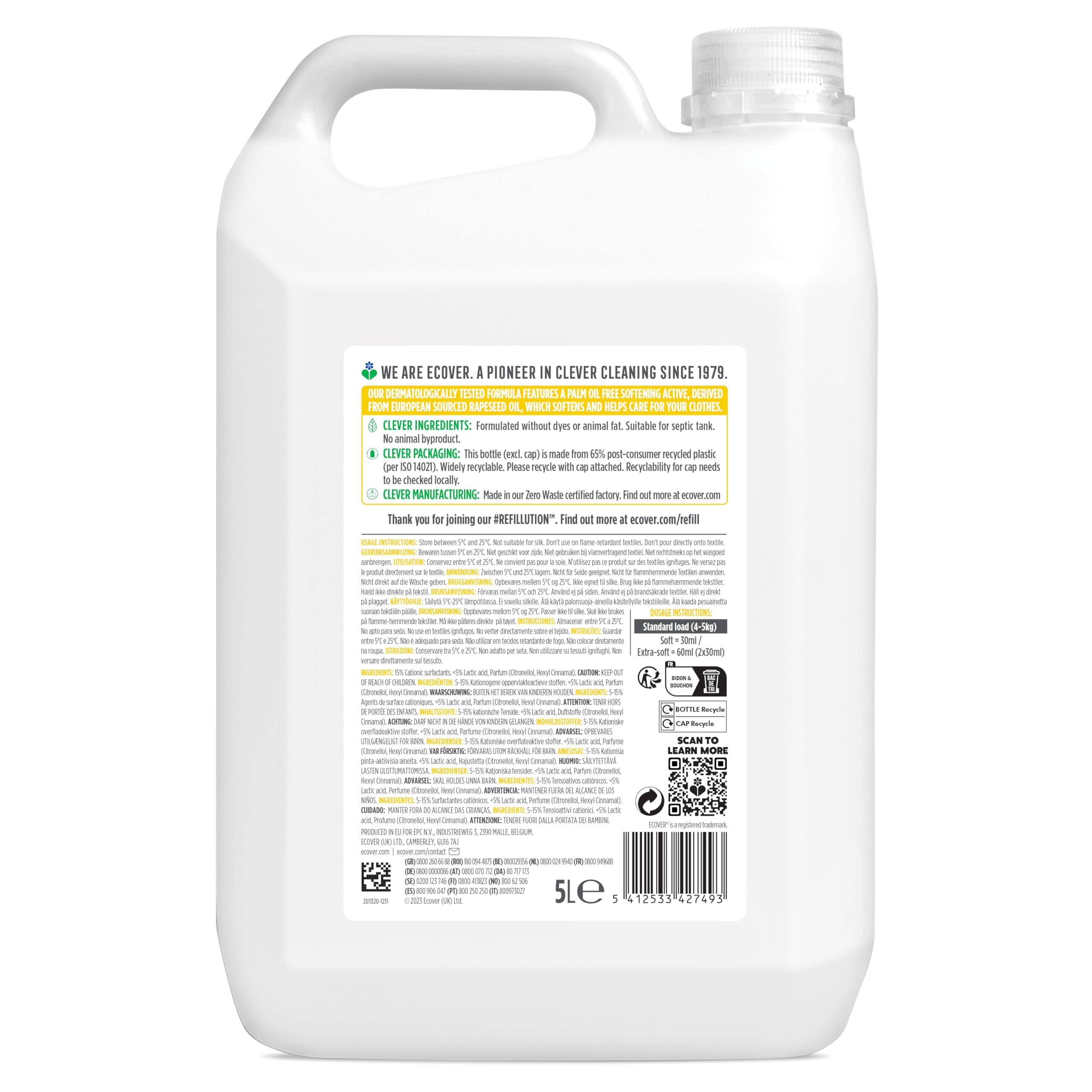 Ecover Adoucissant Gardenia & Vanille Recharge 5L