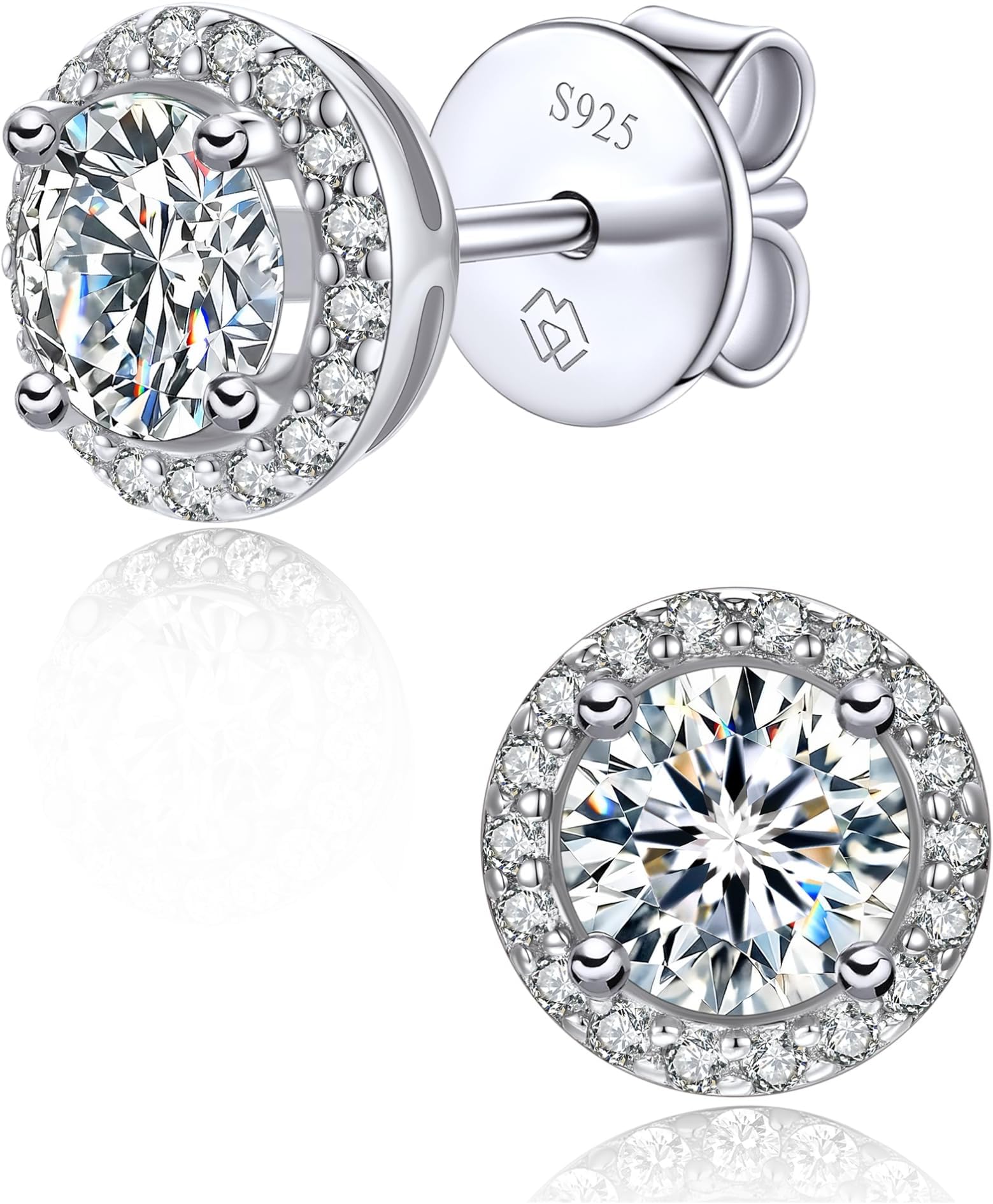 モアサナイト ピアス レディース メンズ 0.6-2 CT モアッサナイト シルバー925 金属アレルギー対応 イヤリング 一粒ダイヤモンド ホワイトシルバー/18金/ピンクゴールド 誕生日 記念日 プレゼント 20G(0.8mm)