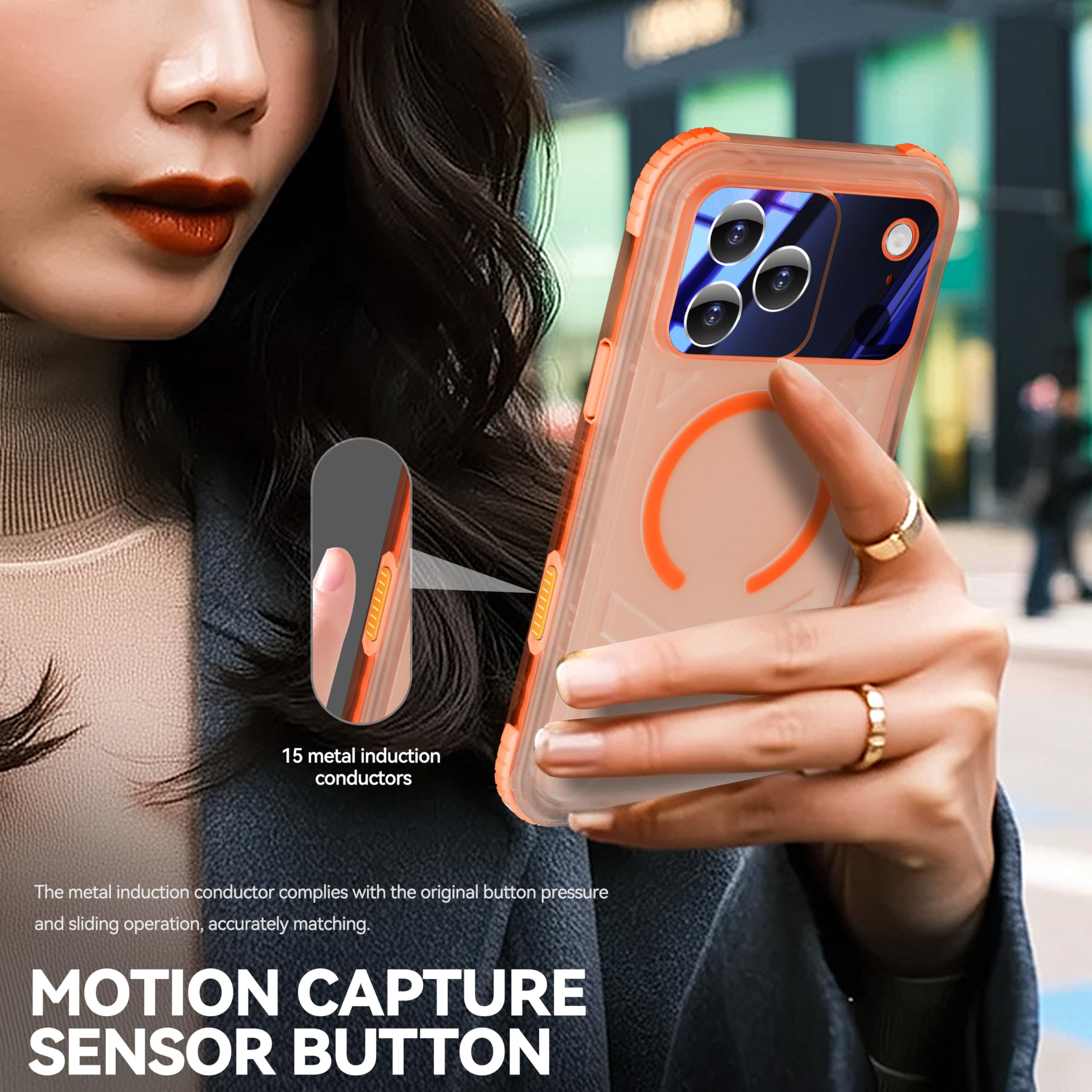 Funda impermeable para iPhone 17 Pro Max, funda protectora de cuerpo completo 360 con protector de cámara de pantalla integrado, filmación subacuática, esnórquel y natación, borde naranja