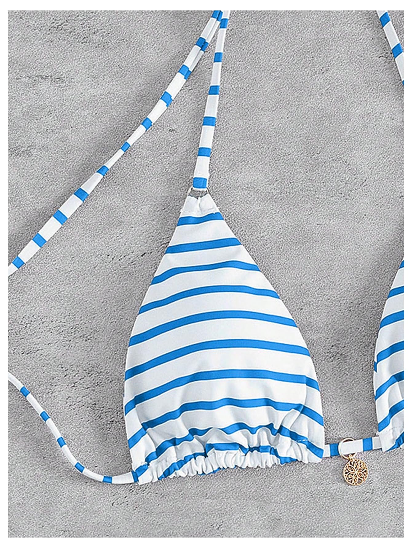 Costume da Bagno A Due Pezzi for Donna Set Bikini con Stringhe all'Americana A Righe Costumi da Bagno Sfacciati dal Taglio Alto Blu E Bianco Piccolo