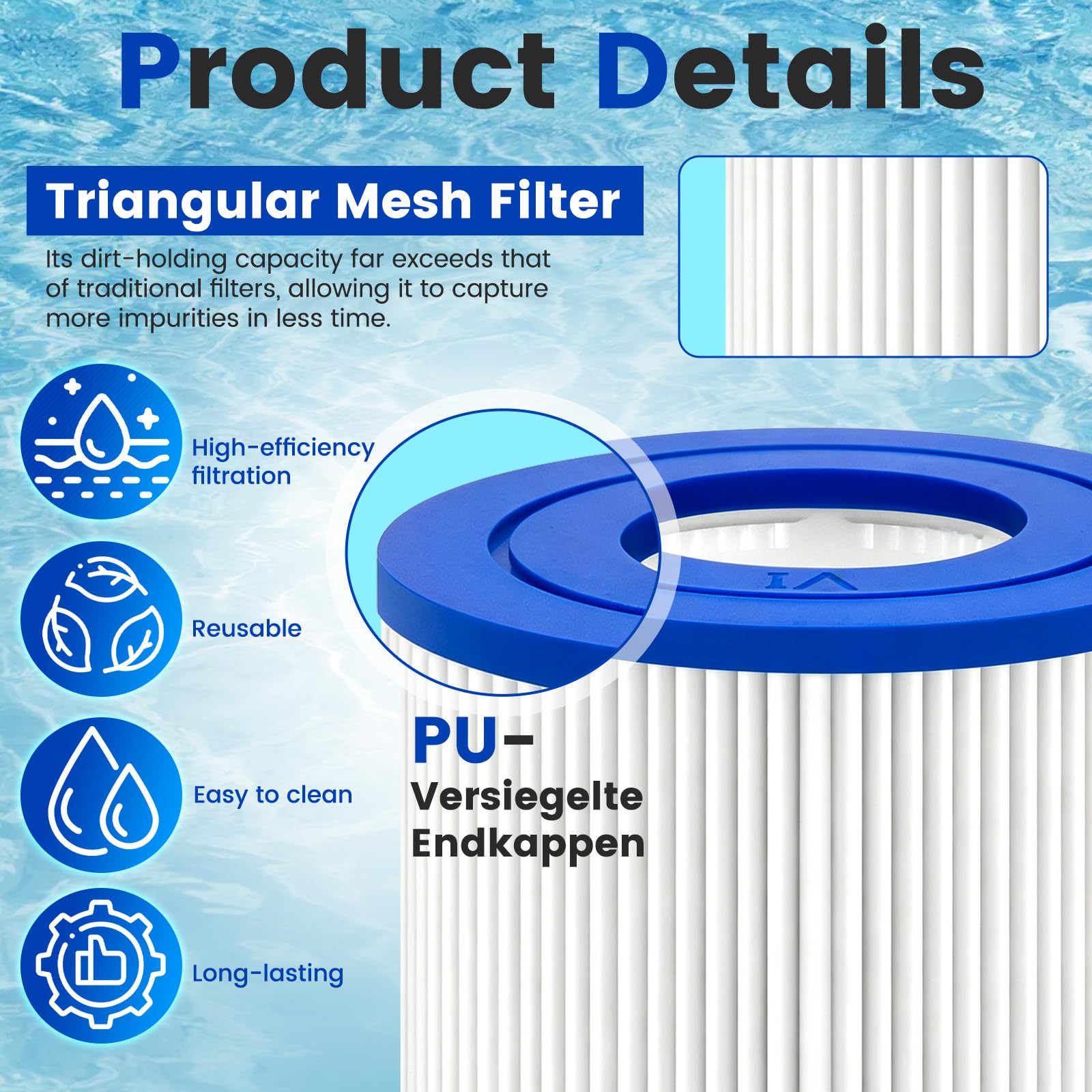 Erzekrim 6 Stück Filter VI für Pool Filterkartuschen VI für Bestway Miami Filter Cartridge VI Kompatibel mit Lay-Z-Spa, Monaco, Vegas, Palm Springs, Ersetzt die Originalkartusche BW58323/90352E