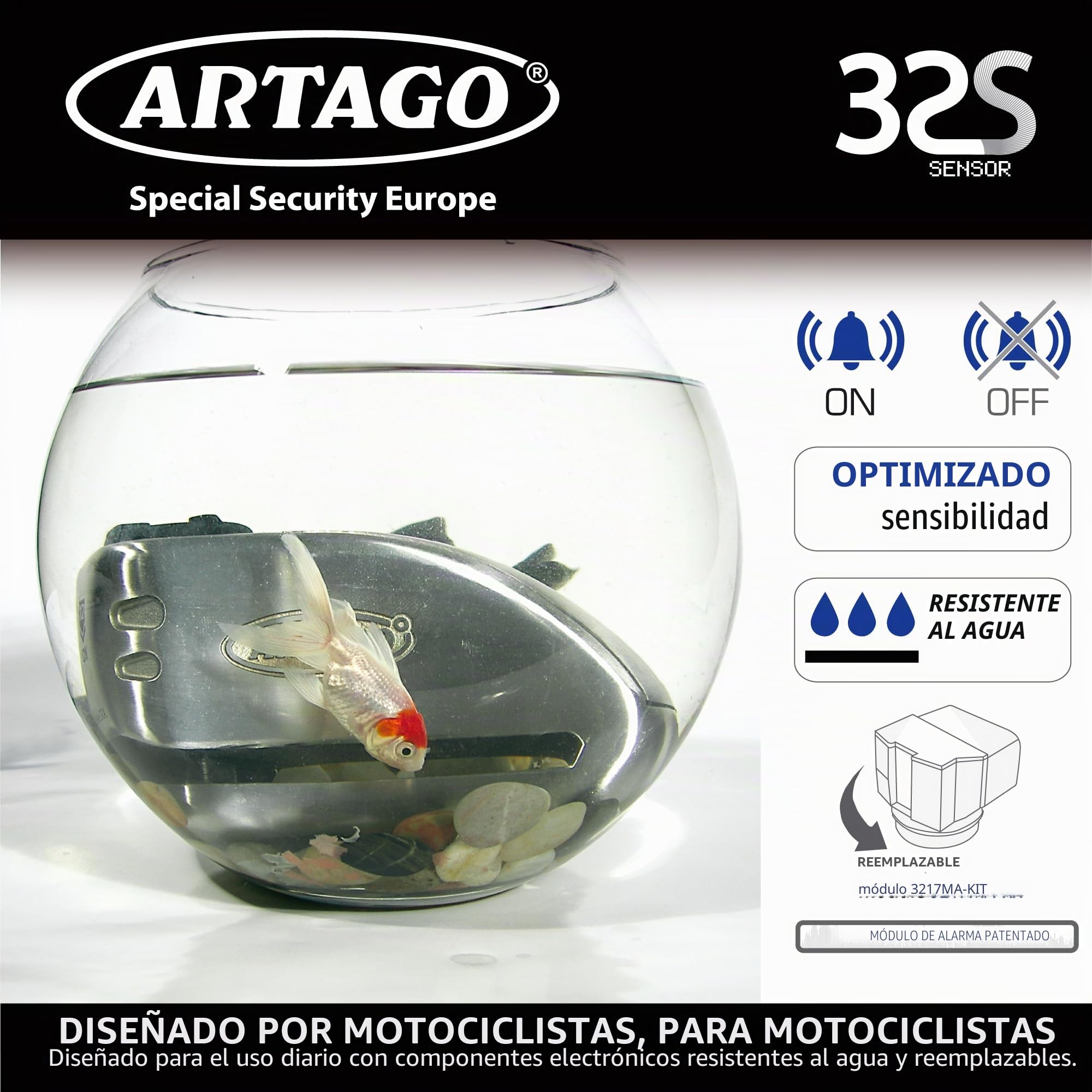 ARTAGO 32 Candado Moto Alta Gama, Mejor Antirrobo Disco con Alarma Inteligente Don't Touch 120dB, Homologado SRA y SSG, Exclusivo Triple Cierre Ø15.5, Blindaje Anti-Taladro 5mm, Pinza Cepo Acero Inox
