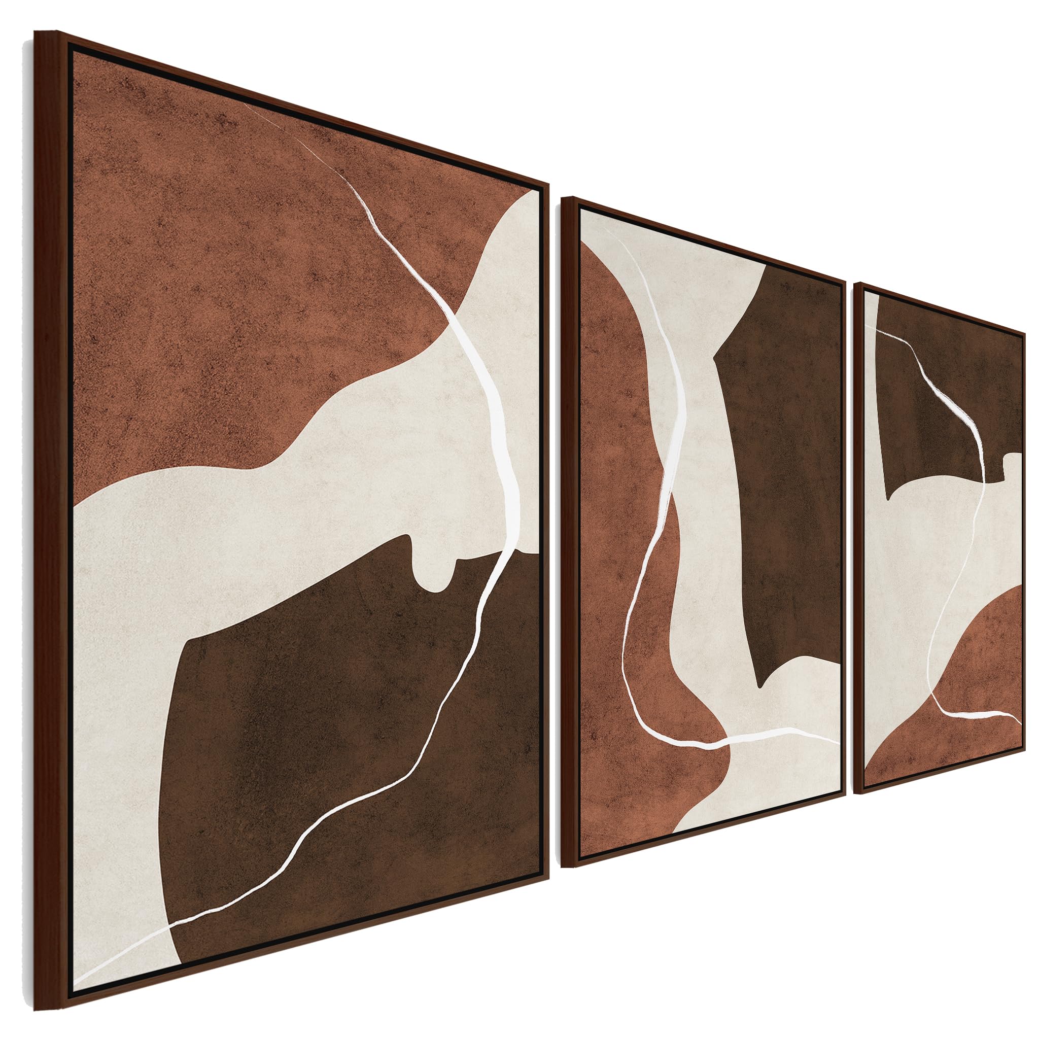 Wallfillers Brown Extra Large Set Of 3 Framed Wall Art For Living Room - Abstract Canvas