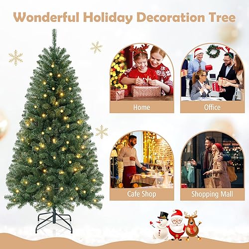 Miniatura 150 de GOFLAME Árbol de Navidad artificial preiluminado de 8 pies con luces LED blancas cálidas y conos de pino, decoración navideña para el hogar