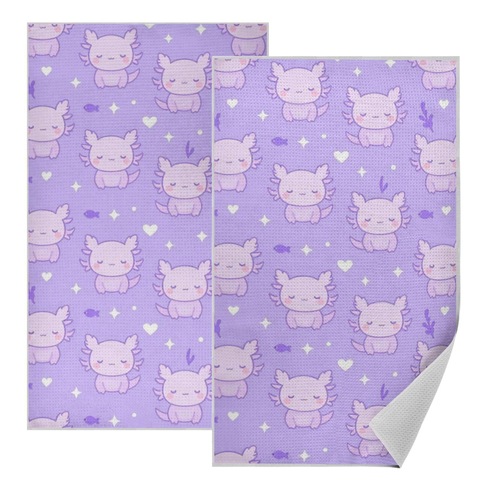 Toallas de mano de gofre con diseño morado de ajolote para decorar tu cocina en San Valentín