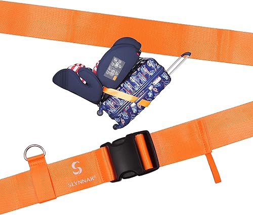 Slynnar Cinturón de viaje para asiento de automóvil, correa de equipaje para asiento de automóvil a maleta para aeropuerto, naranja