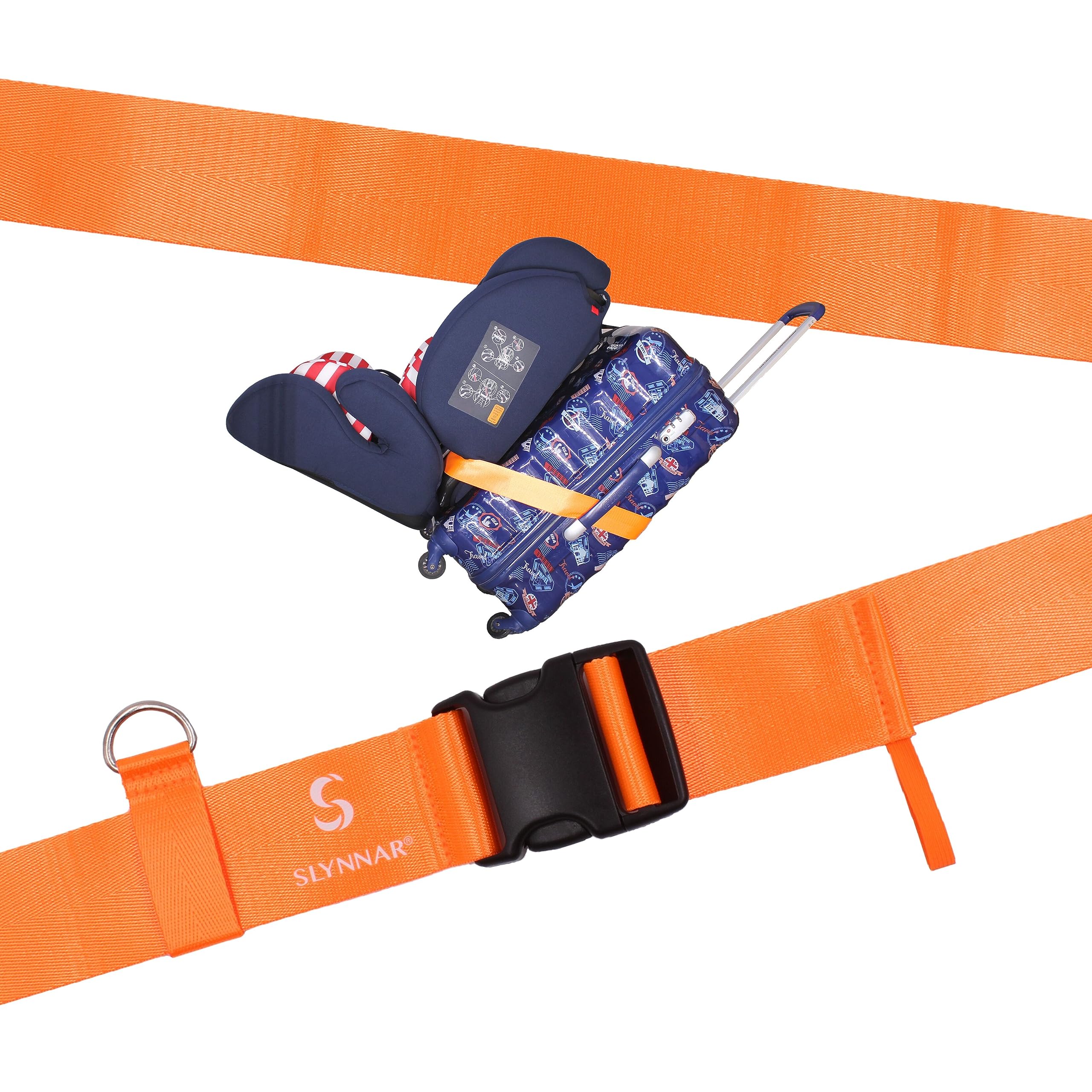 Slynnar Car Seat Travel Belt, Car Seat Luggage Strap to Suitcase for Airport, Orange