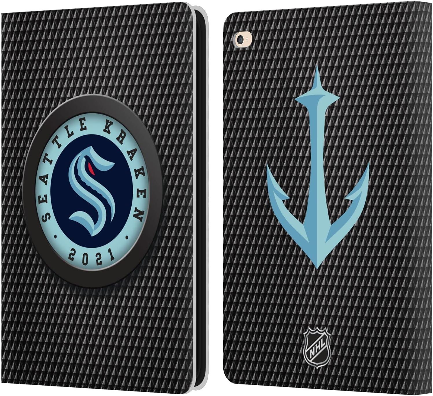 Head Case Designs Officially Licensed NHL Puck Texture Seattle Kraken Leather Wallet Case Compatible with Apple iPad Air 2 (2014)