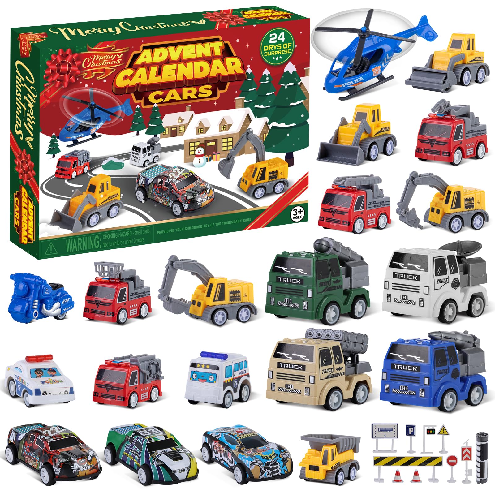 Quanquer Advent Calendar Cars 2025 for Boys, 24 Days Christmas Countdown Calendar Pull Back Cars Set for Kids, Christmas for Boys and Kids
