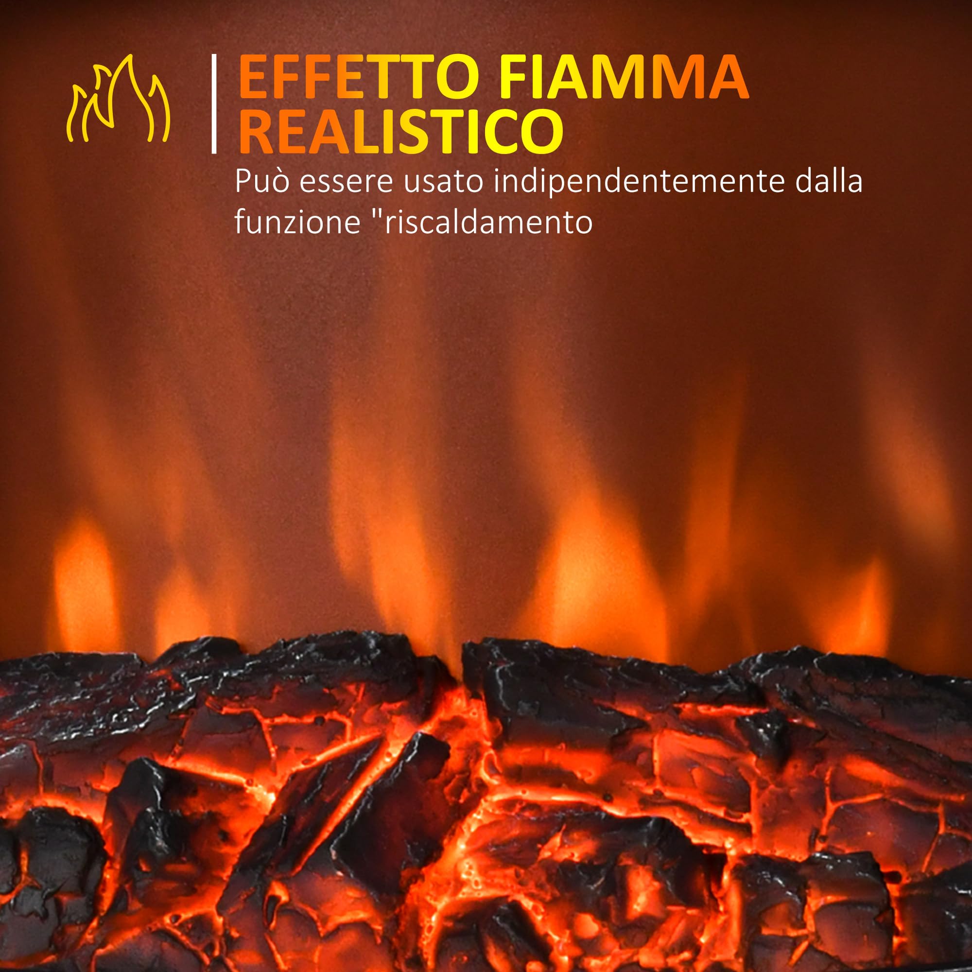 HOMCOM Camino Elettrico con Effetto Fiamma Stile Retrò, Caminetto Elettrico 1000-2000W con Termostato, Protezione da Surriscaldamento e Luce Regolabile, Nero