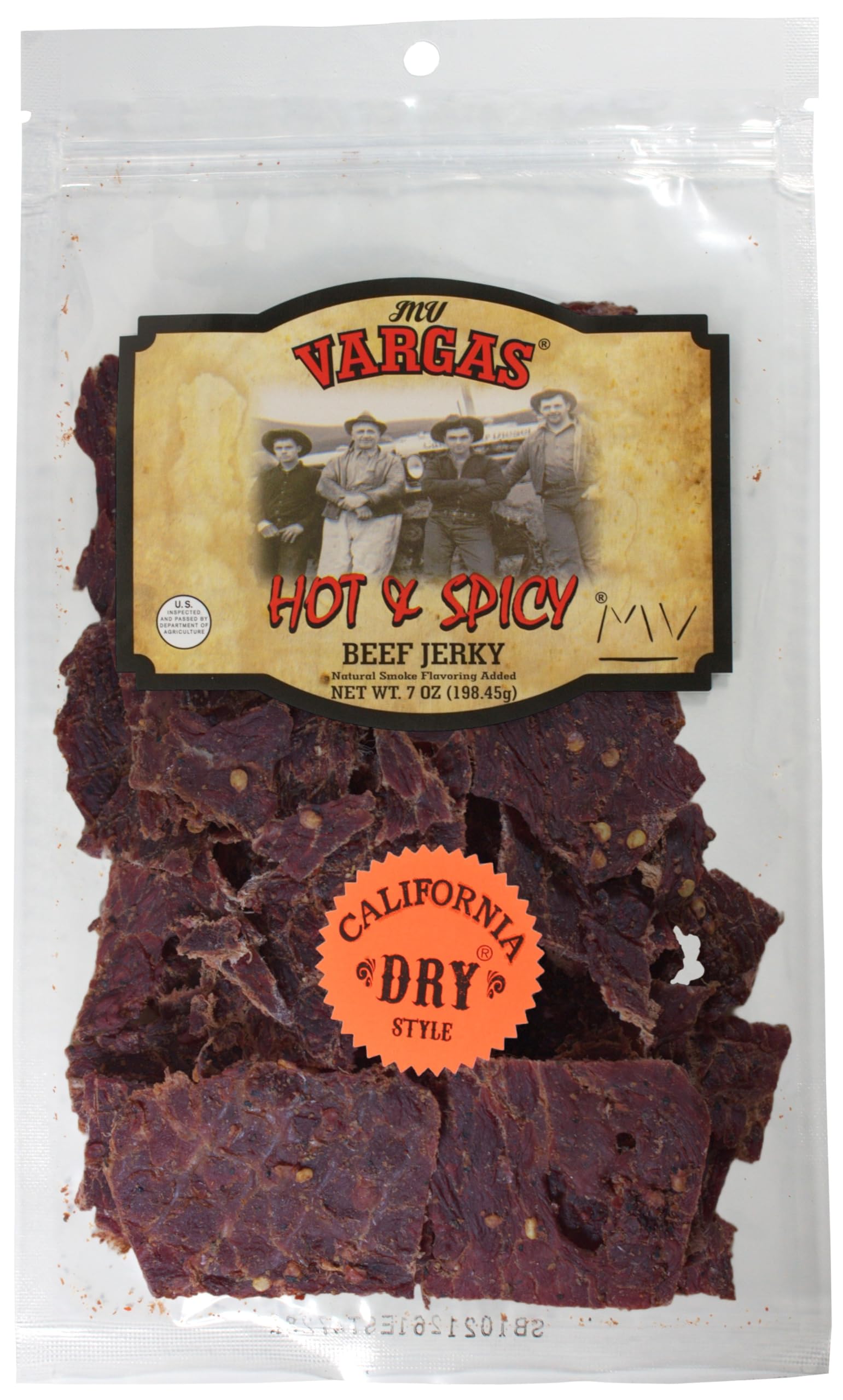 MV Vargas California Dry Style Beef Jerky - Hot & Spicy - Extra Dry Jerky - 7 oz